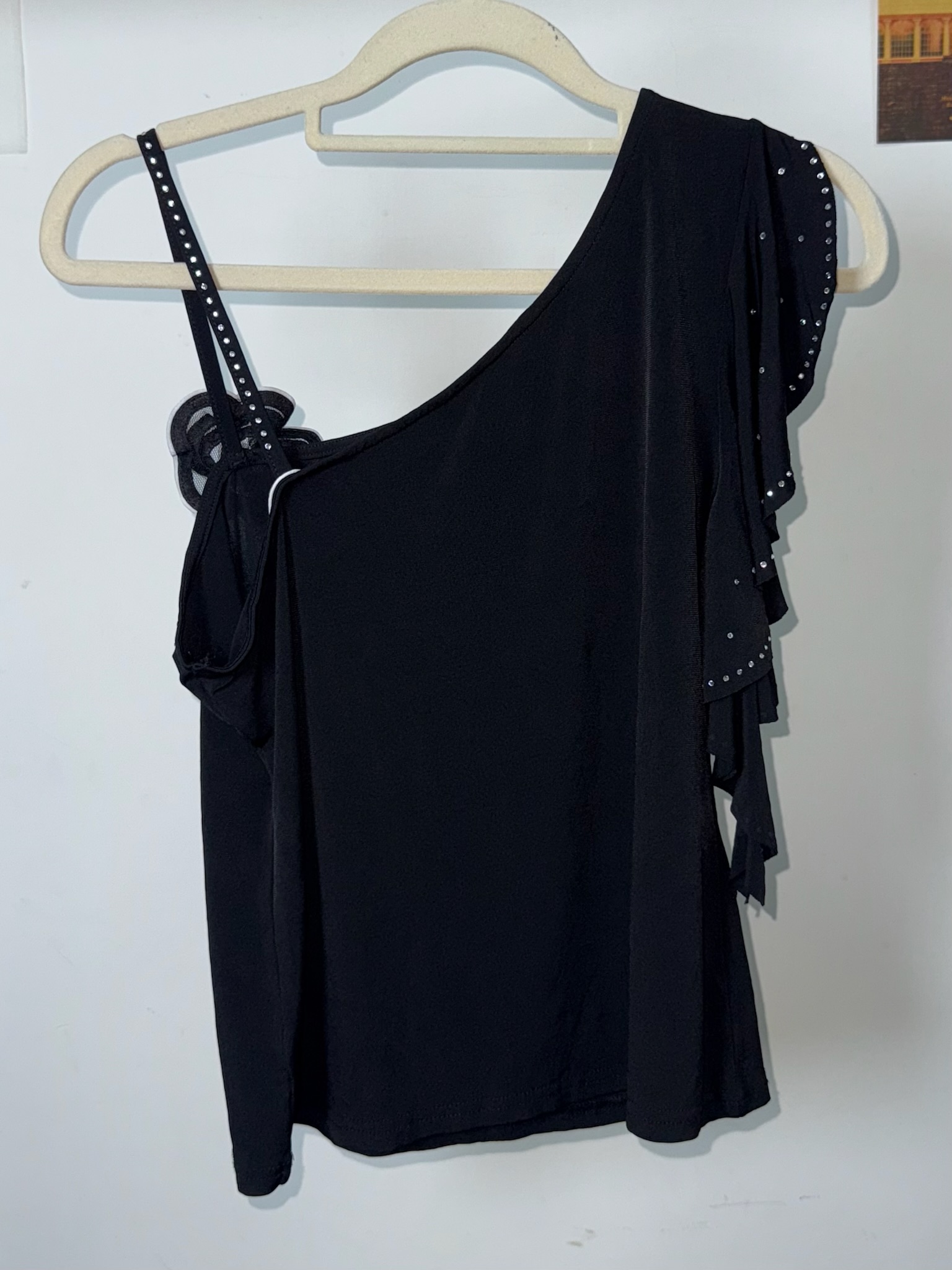 One-Shoulder Rhinestone Top with 3D Corsage