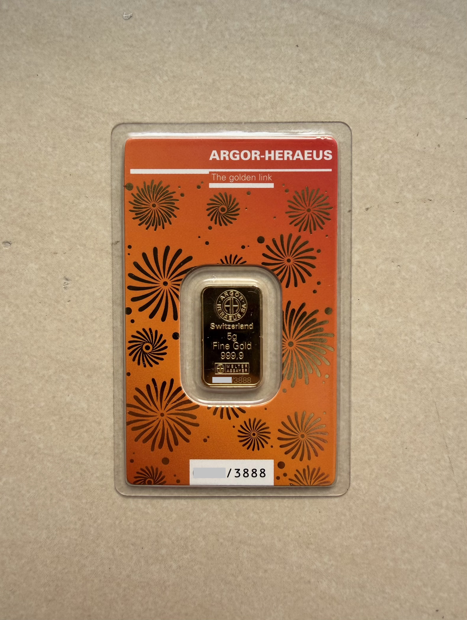 (SN0947) ARGOR Lunar Ox 2021 5g🇨🇭Swiss Fine Gold Bar Emas 999.9 贺利氏生肖牛 (Limited 3888pcs)