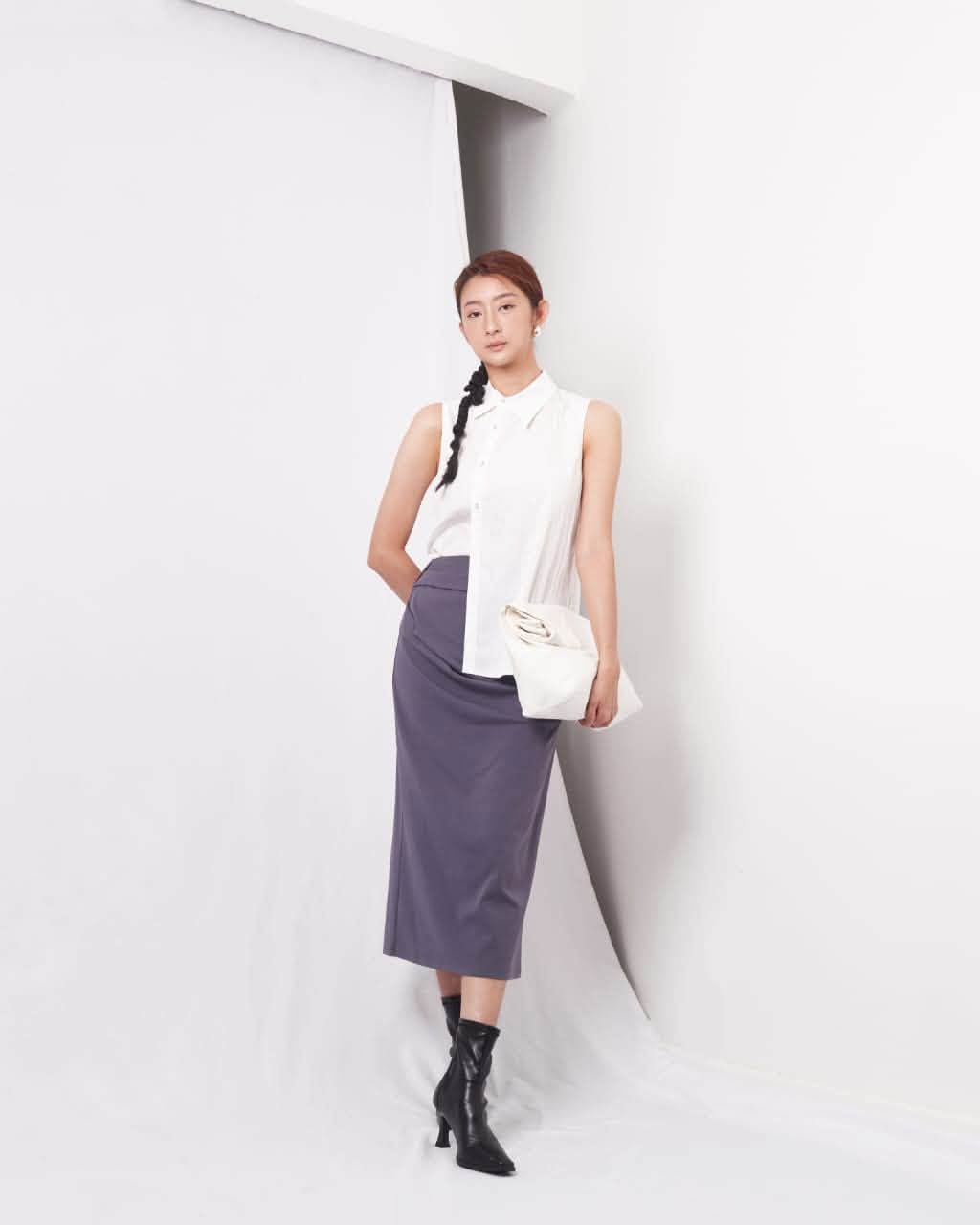 VIL-T886005 BUTTON SLLVLESS SELF-TIE TOP
