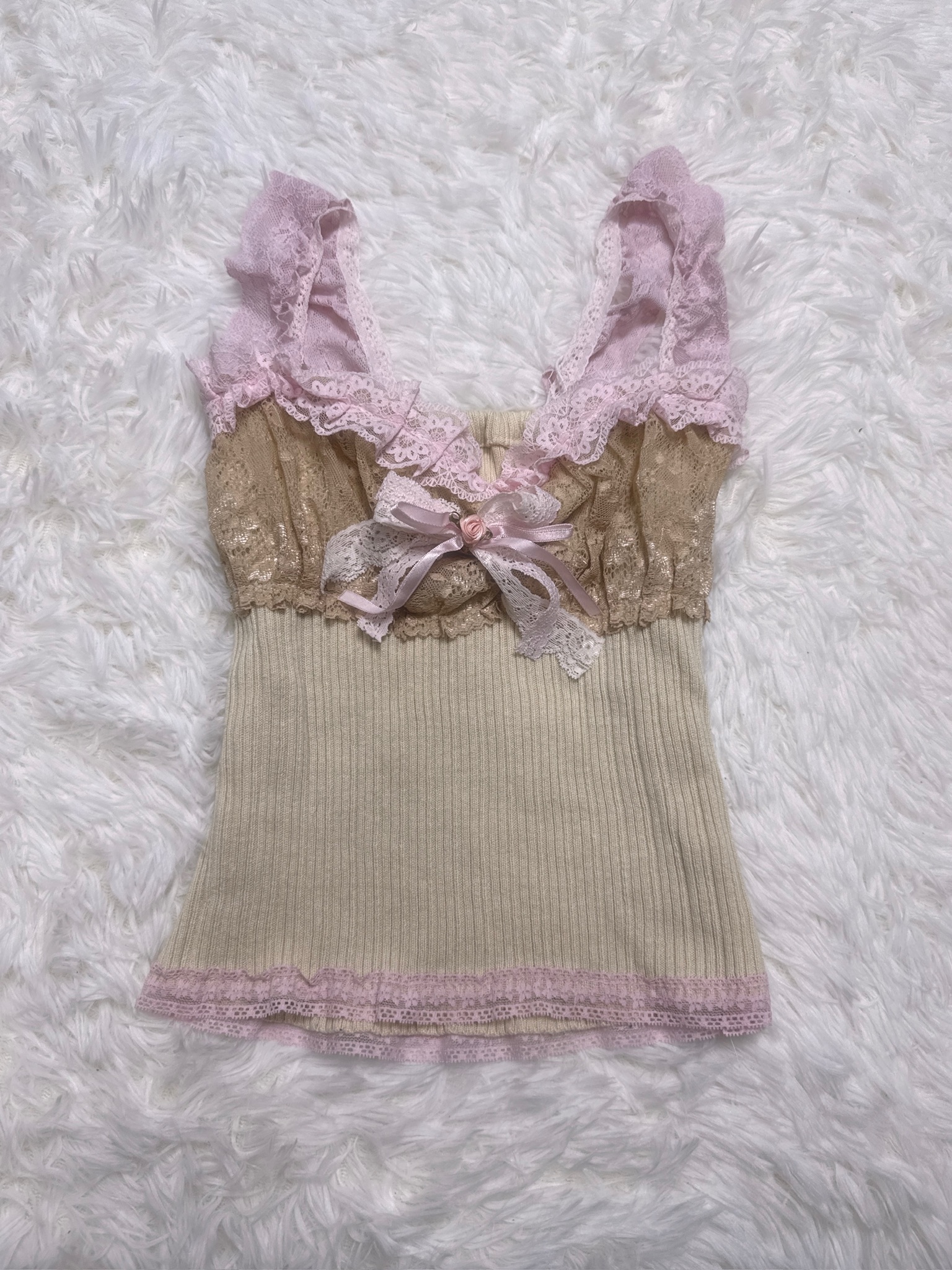 Khaki Balletcore Lace Rose Remade Camisole