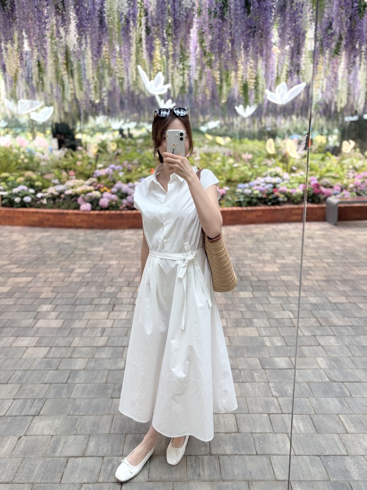 Elasticated Waist Shirt Dress (White)