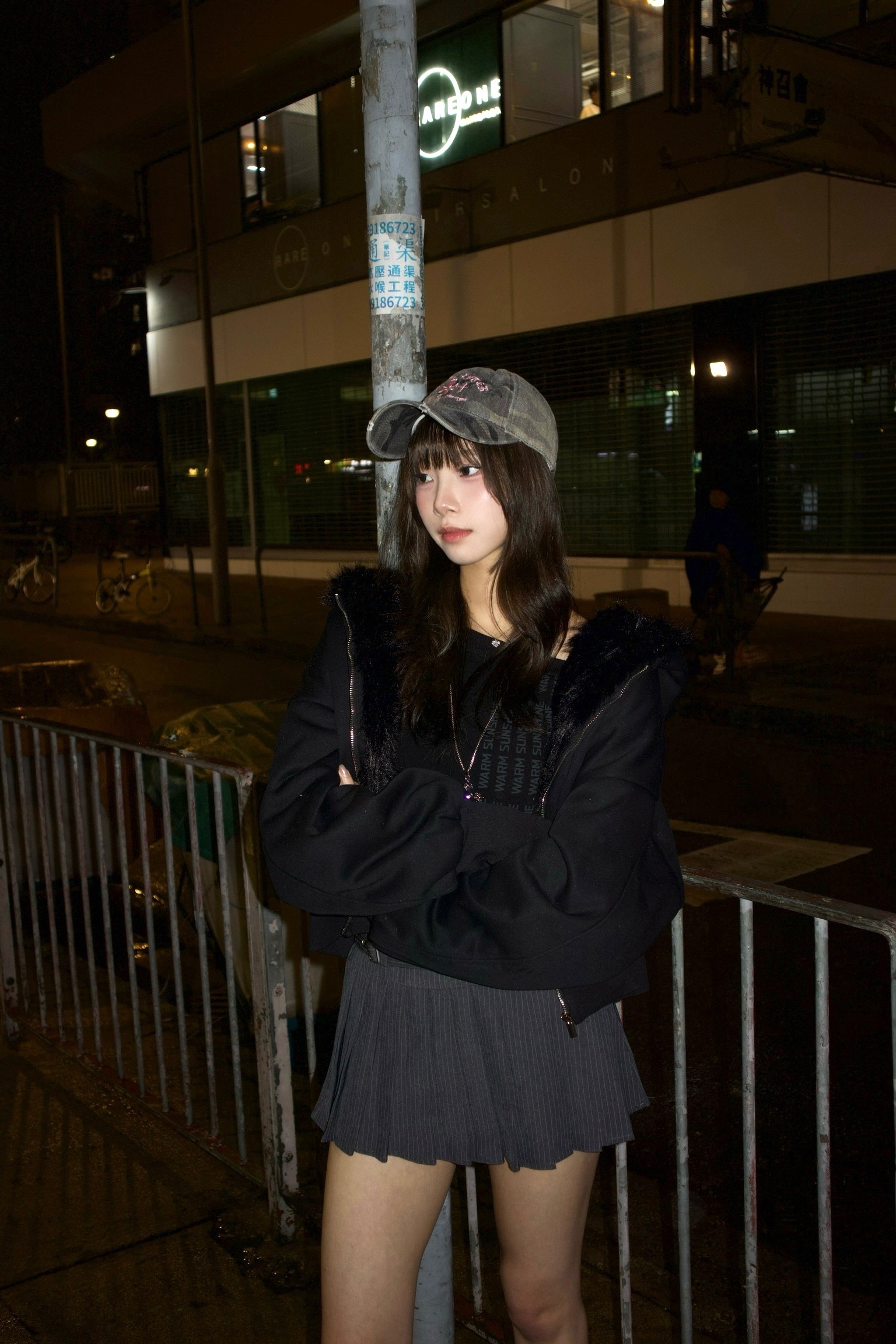 韓國直條間雙扣皮帶百褶裙