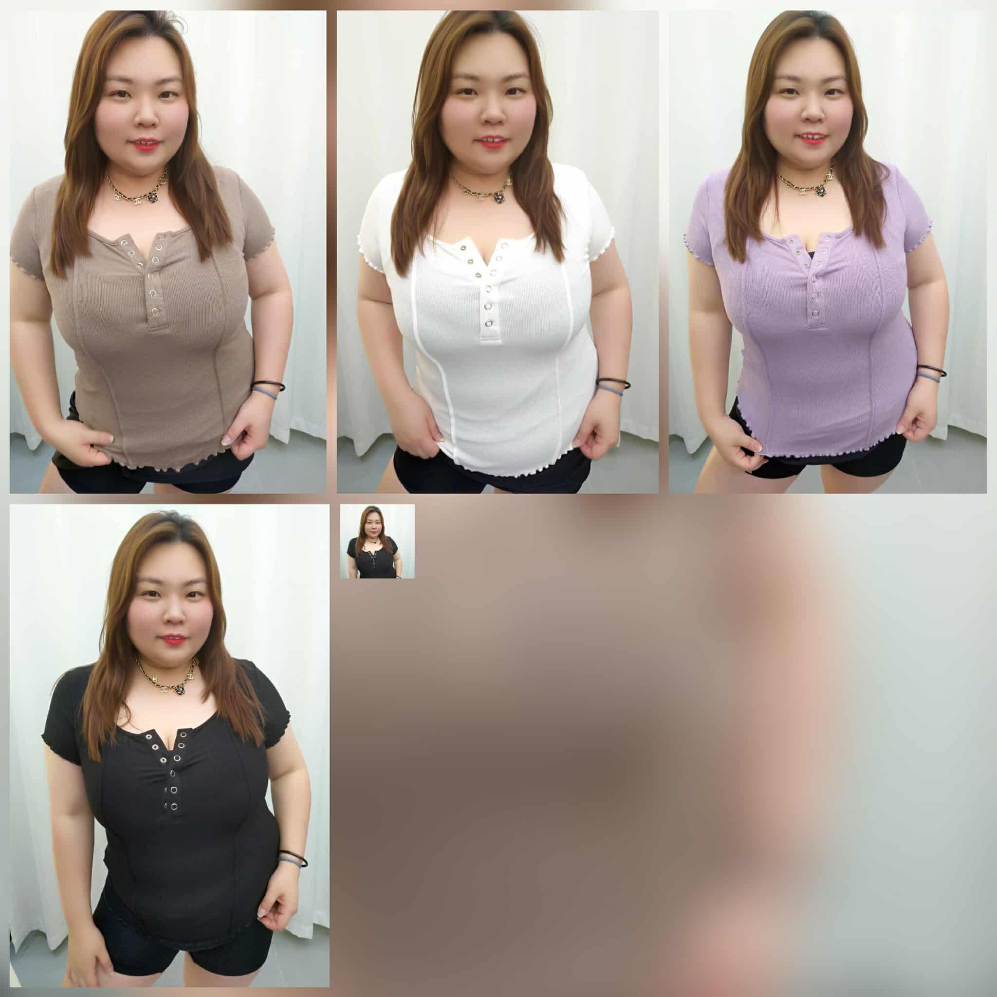 TW#3096 曲线车边U领弹力上衣