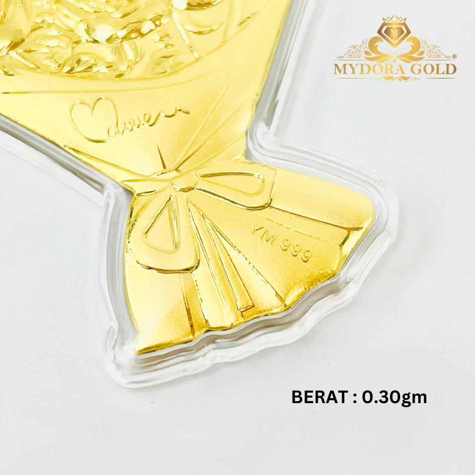 MYDORA Rose Bouquet + Love Box Set l EMAS 999/24K Gold Wafer NOTE