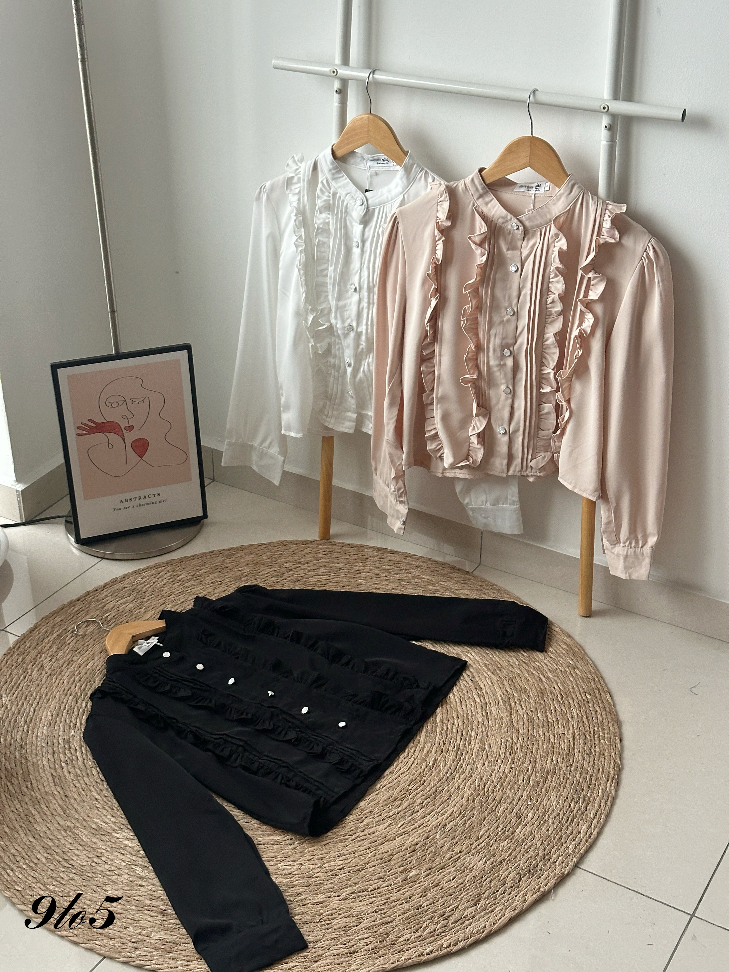 T4154 Mock Neck Ruffle Blouse - 3 Colors 