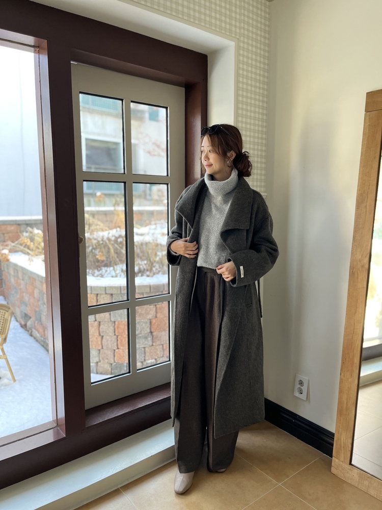 [70% Wool] Parisian Belted Wool Coat (Dark Grey)