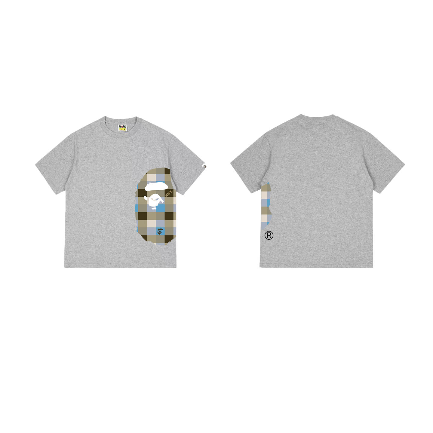 Bape Logo Check Side Big Ape Head Tee 