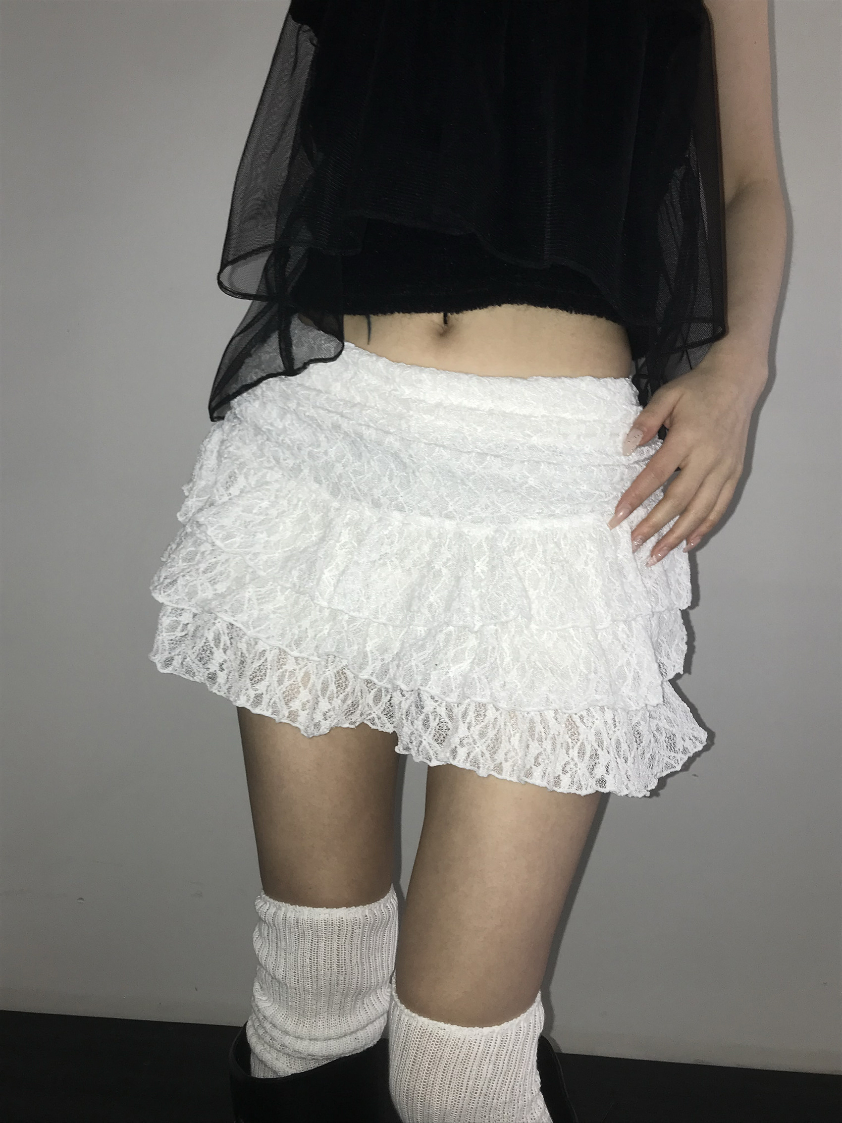 Tiered Ruffled Lace Mini Skirt