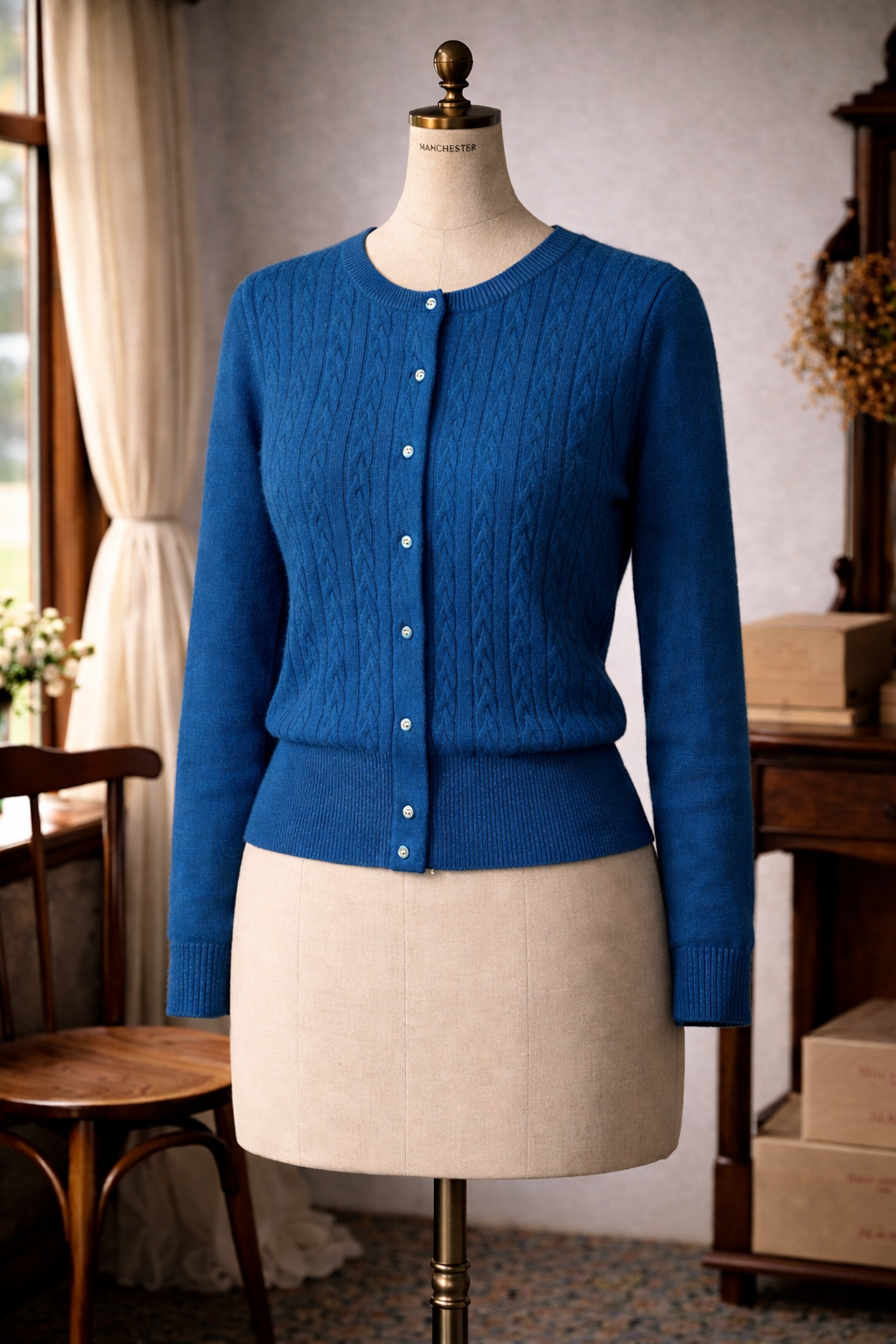 (Ready-Made)1950s Style Peakcock Blue Cashmere Cardigan(FM094)