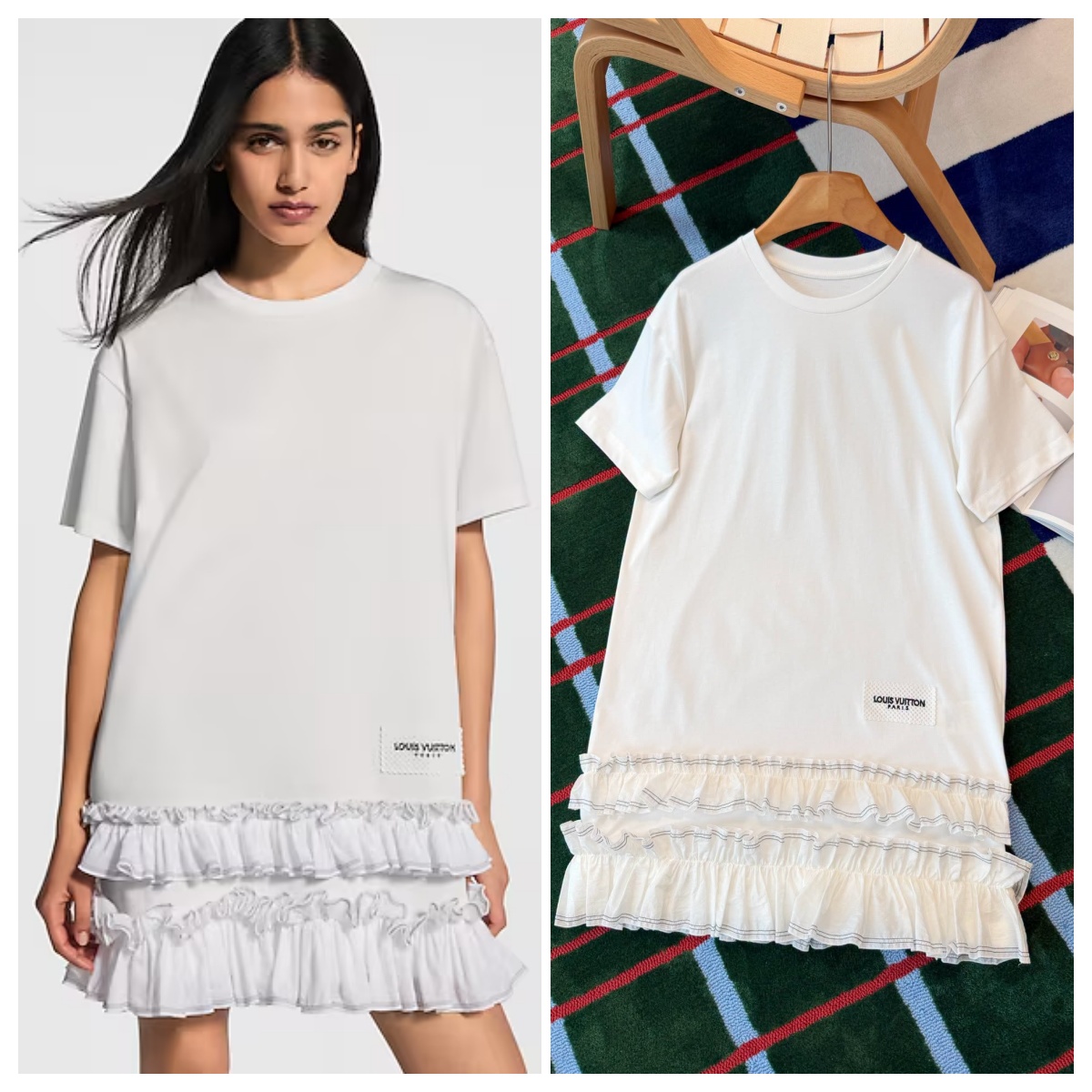 【頂級】LV Ruffle Trim T-Shirt Dress 荷葉邊T恤連身裙