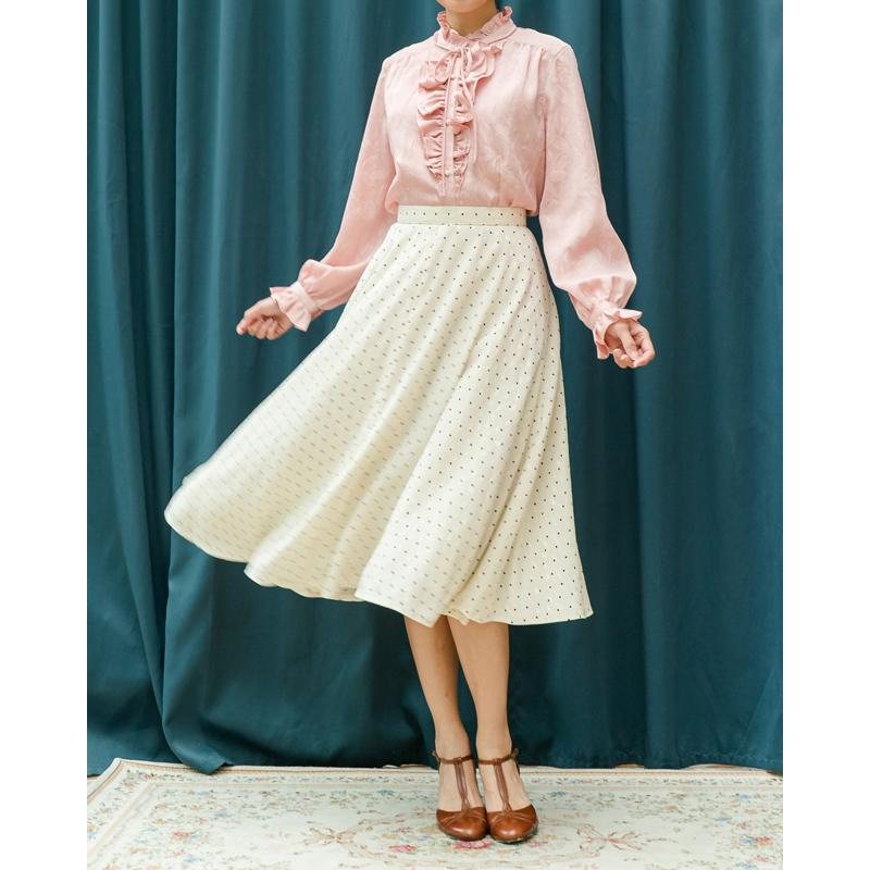 Vintage Japanese Mini Polka Dot Tea Length Swing Skirt / Flare Skirt- Waist 24.5" (MT1606-36）