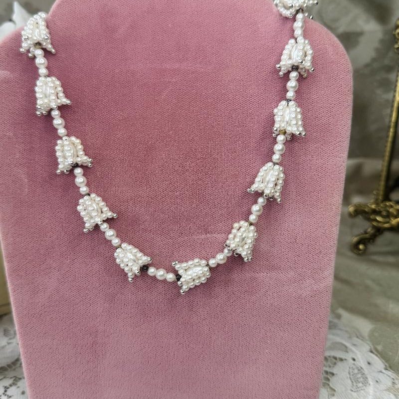 Rare! Vintage Faux Pearl Lily of the Valley Necklace(MT2470)