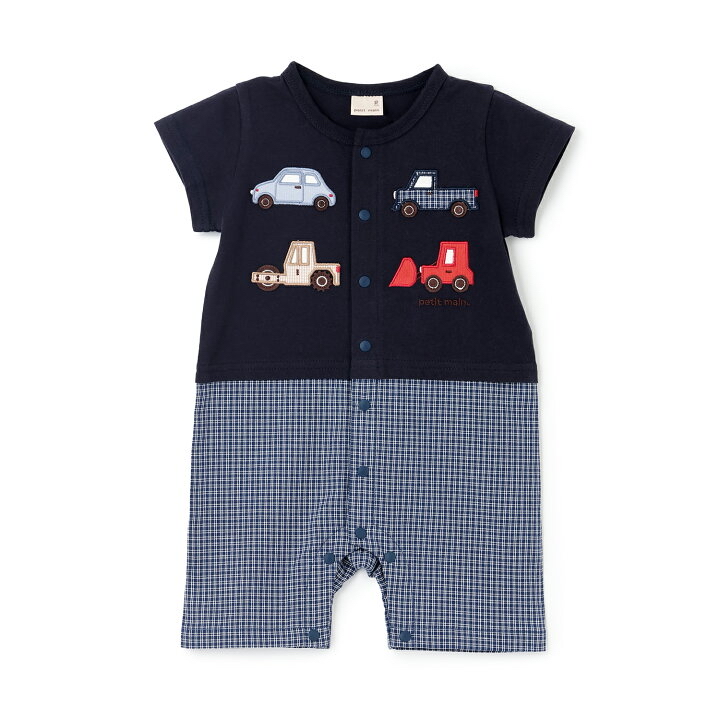 🇯🇵預訂 日本直送🇯🇵Petit Main兩色車車帆船刺繡貼花短袖連身服