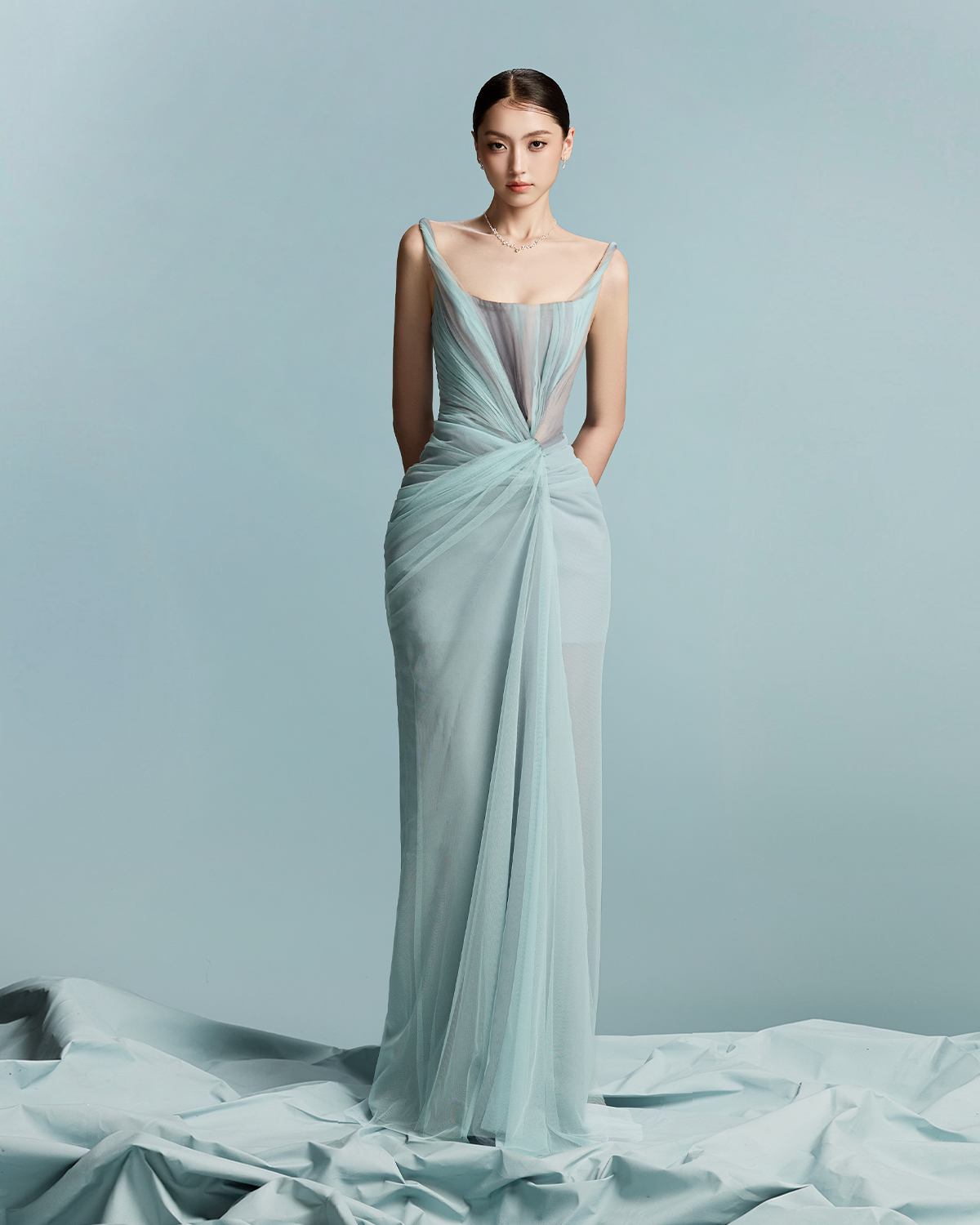 Celeste Draped Tulle Gown