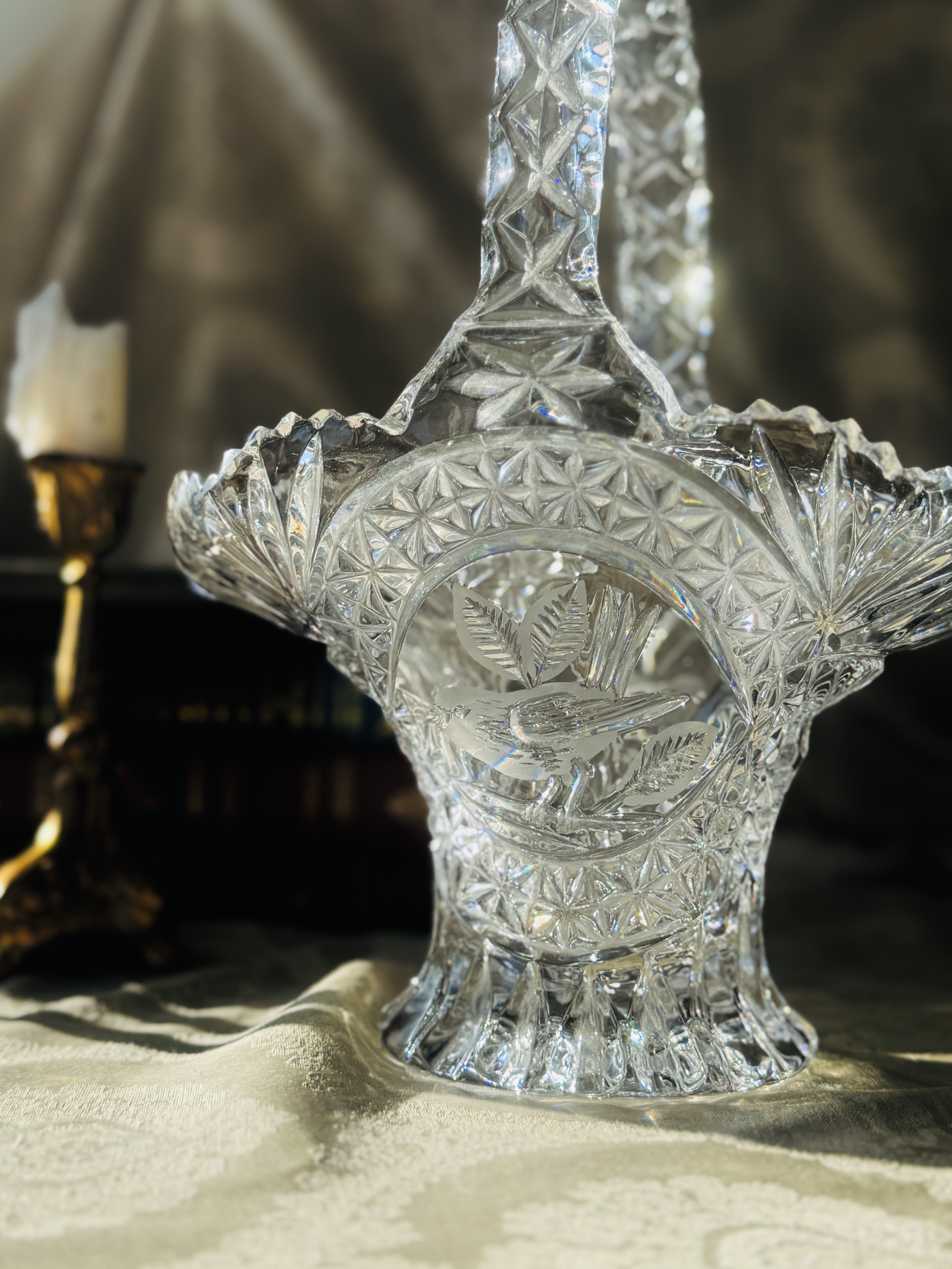 C.a. 1970s–1980s German Hofbauer "The Byrdes Collection" Bird Motif Crystal Deep Basket (MT2587)