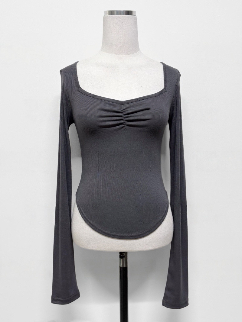 Square Neck Ruched Long Sleeve