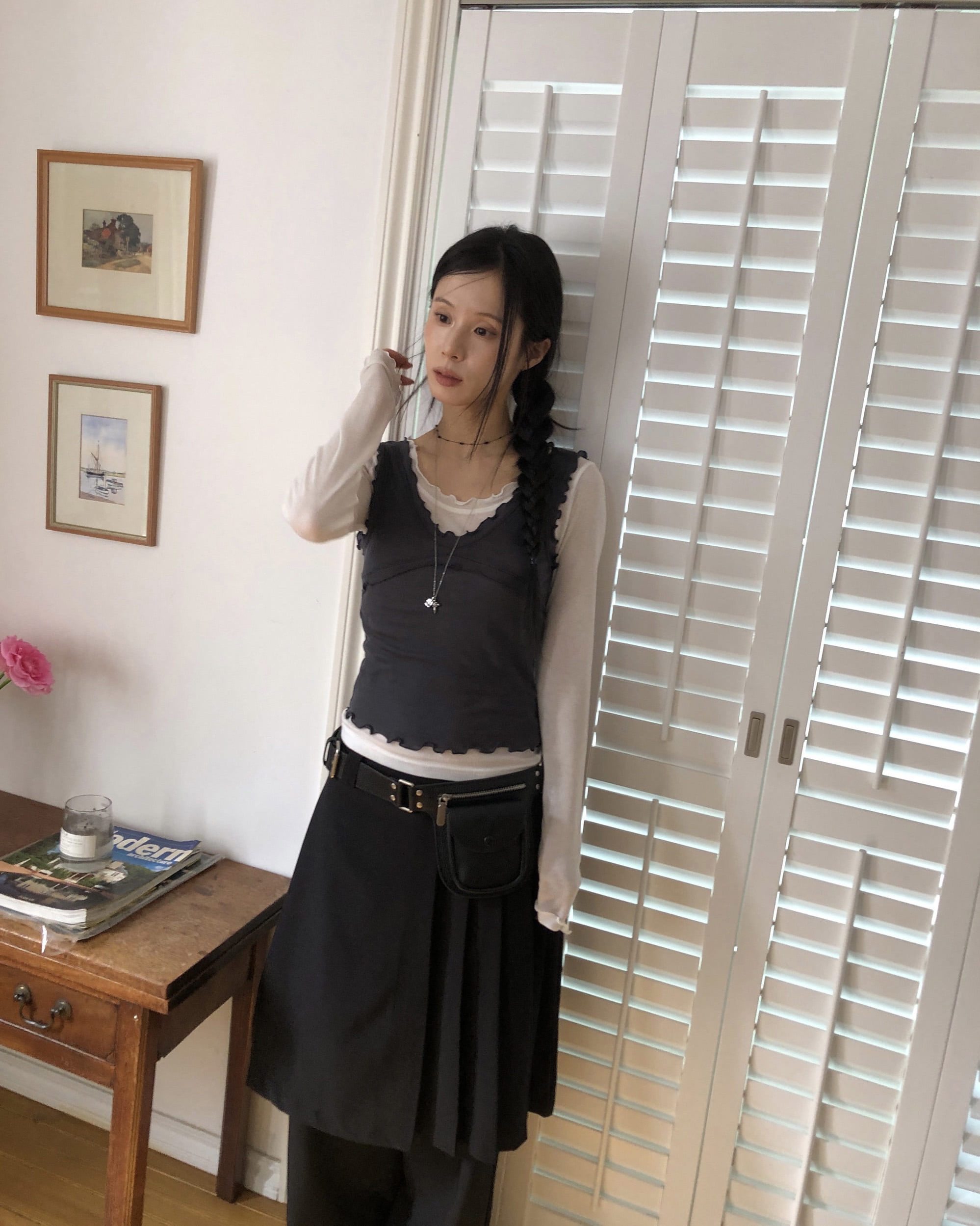 Pleated Layered Skirt Pants