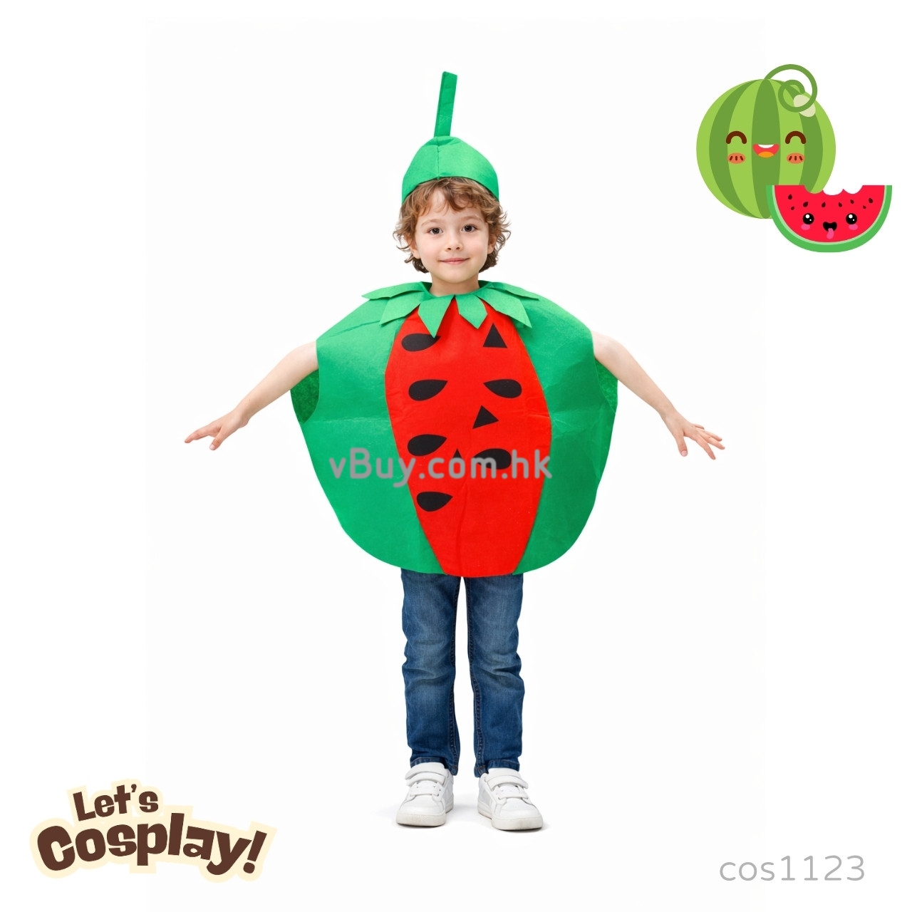 Lets Cosplay 兒童西瓜造型服裝 Watermelon Costume Fruit Costume 水果造型服裝 食物主題服裝 童話故事角色扮演服裝 歡迎學校訂購（cos1123）