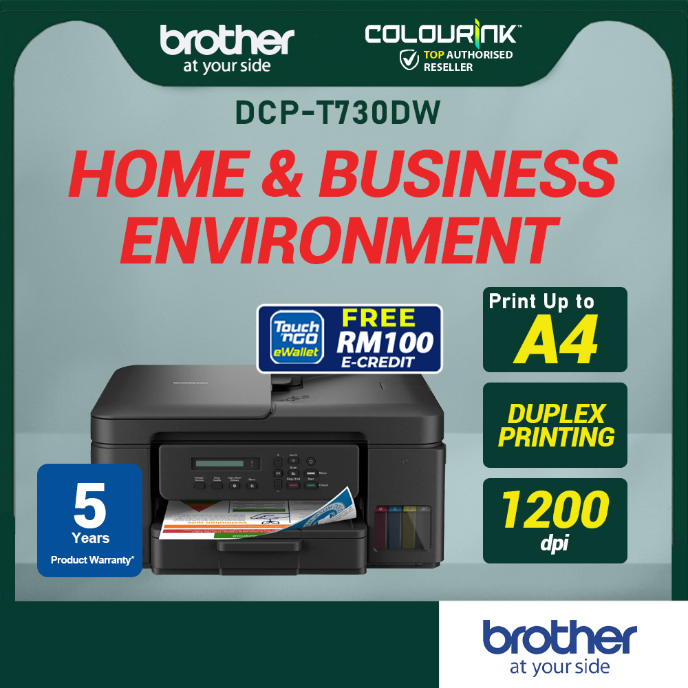 Brother DCP-T730DW Air Print MAC | Multi Scan Duplex ADF Wi-Fi | Ink Included | Colour Ink Tank Printer 2 Sided