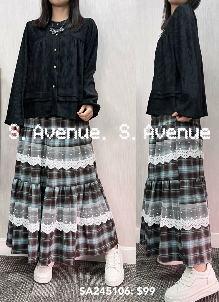 SA245106: 長袖前有鈕圓領娃娃型喇叭袖顯瘦top