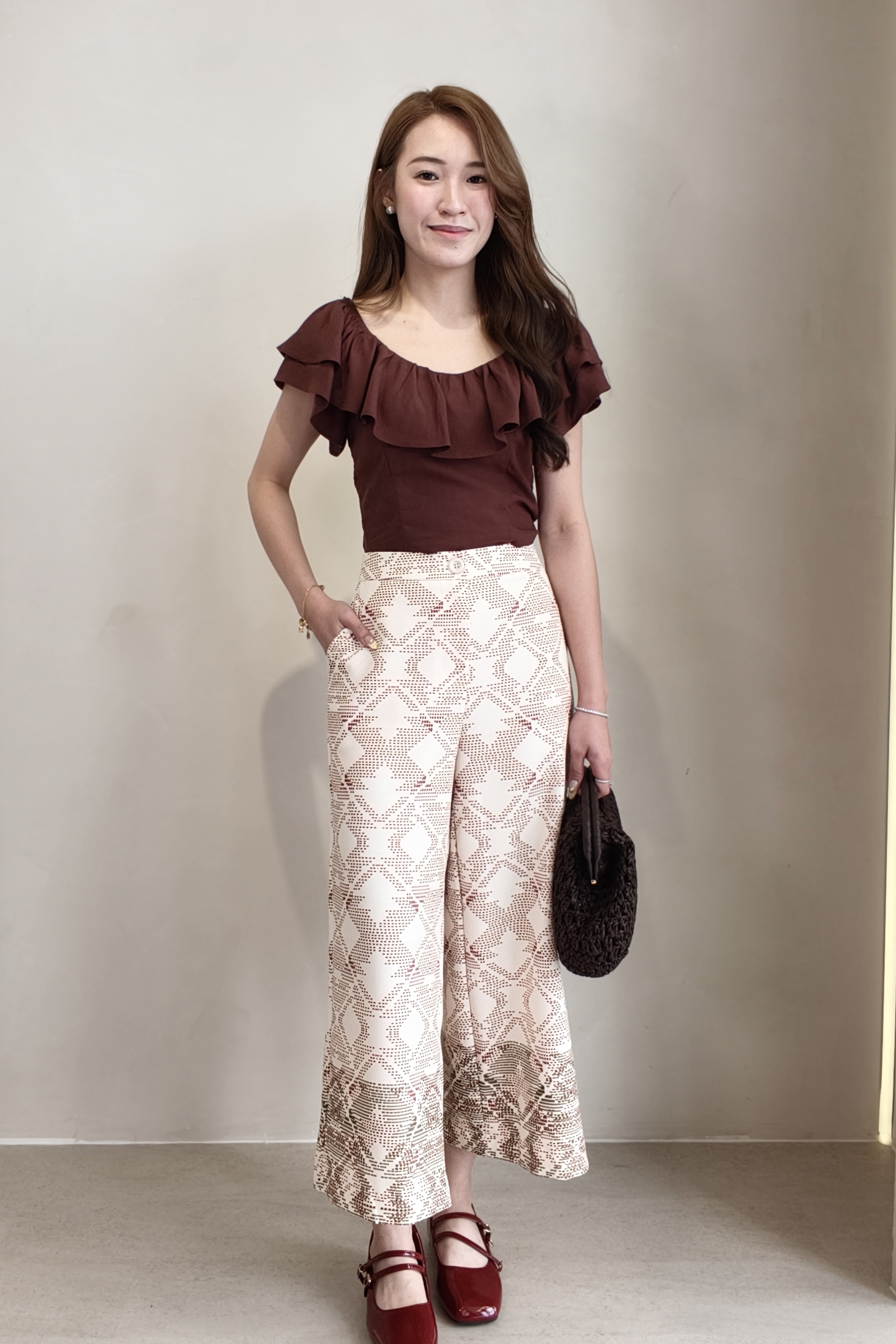 CB2763 Gingham Ruffle Off-Shoulder Top