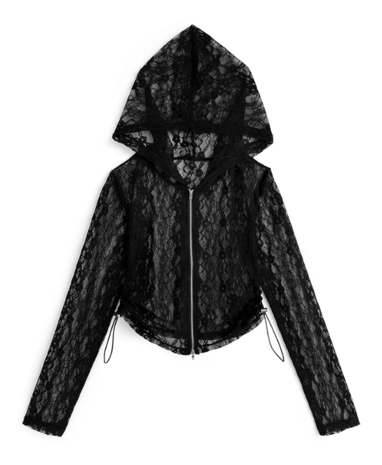 蕾絲連帽拉鍊外套 [ru1345]