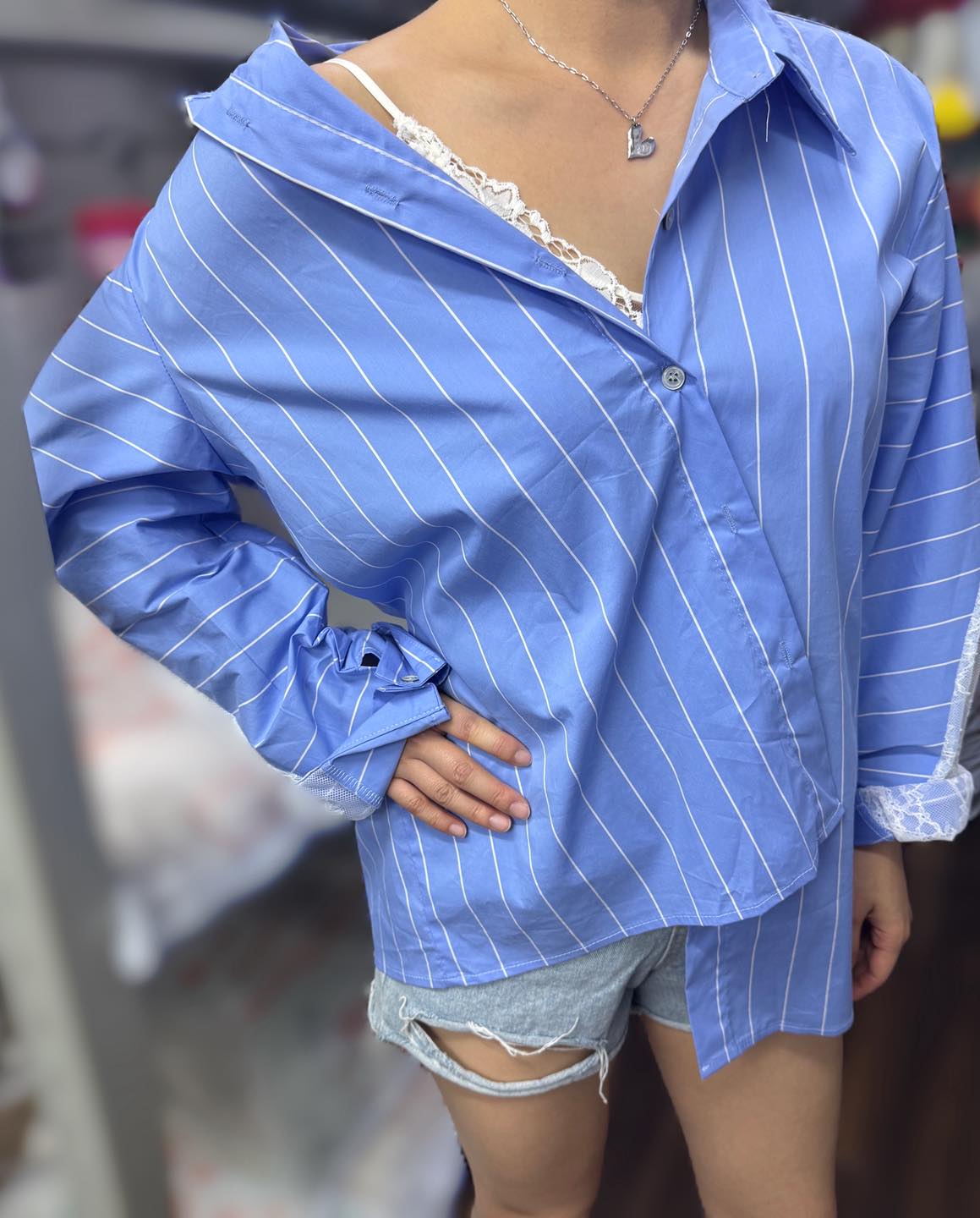 lace袖藍間恤衫