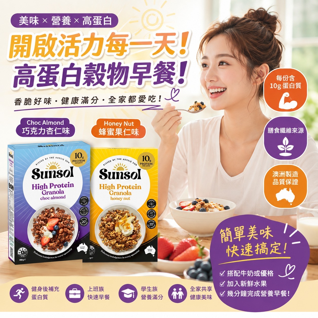 【預訂】澳洲 Sunsol 高蛋白殼物旱餐 450g