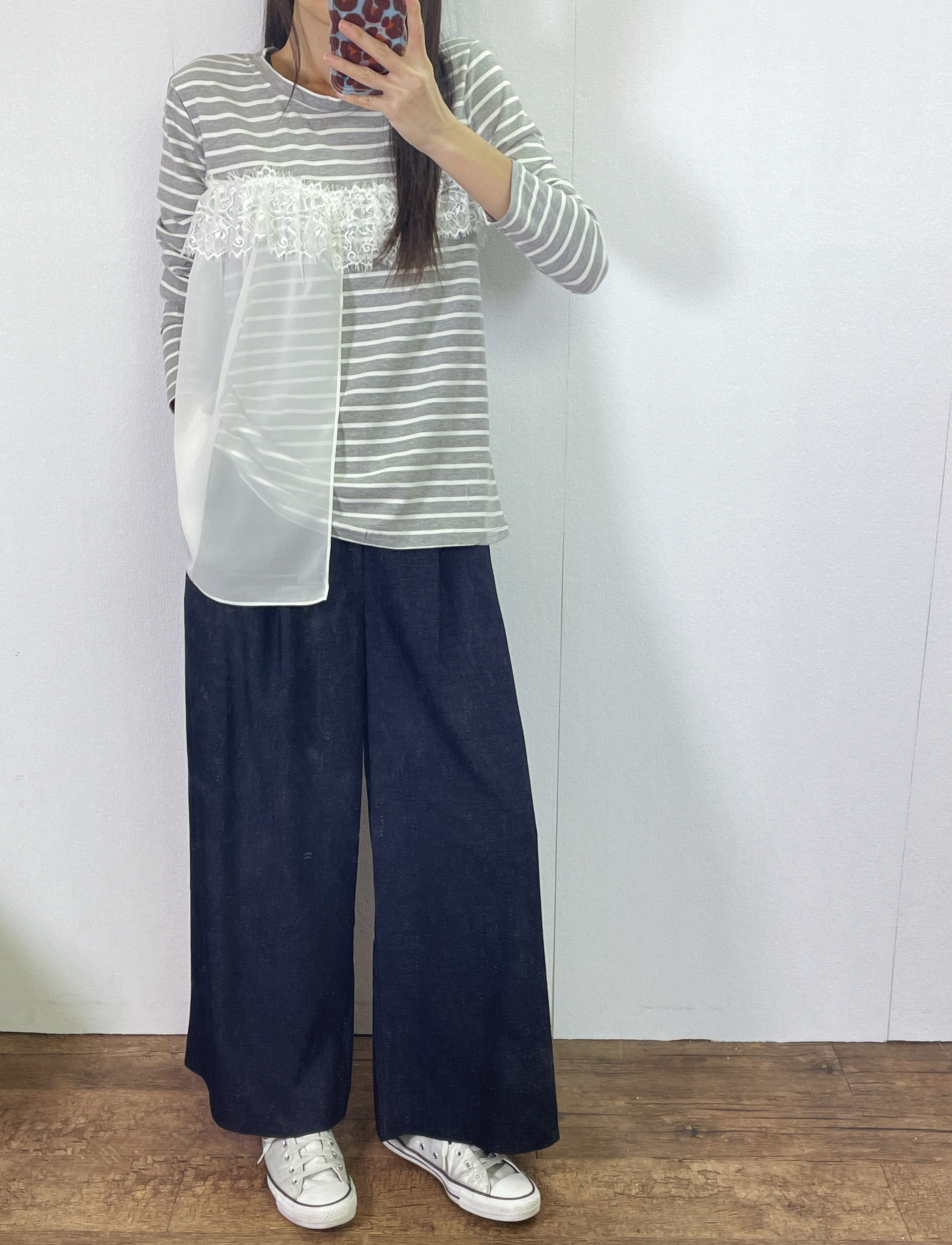 ⭐️Sale⭐️ #10-1187 橫間拼雪紡長袖top