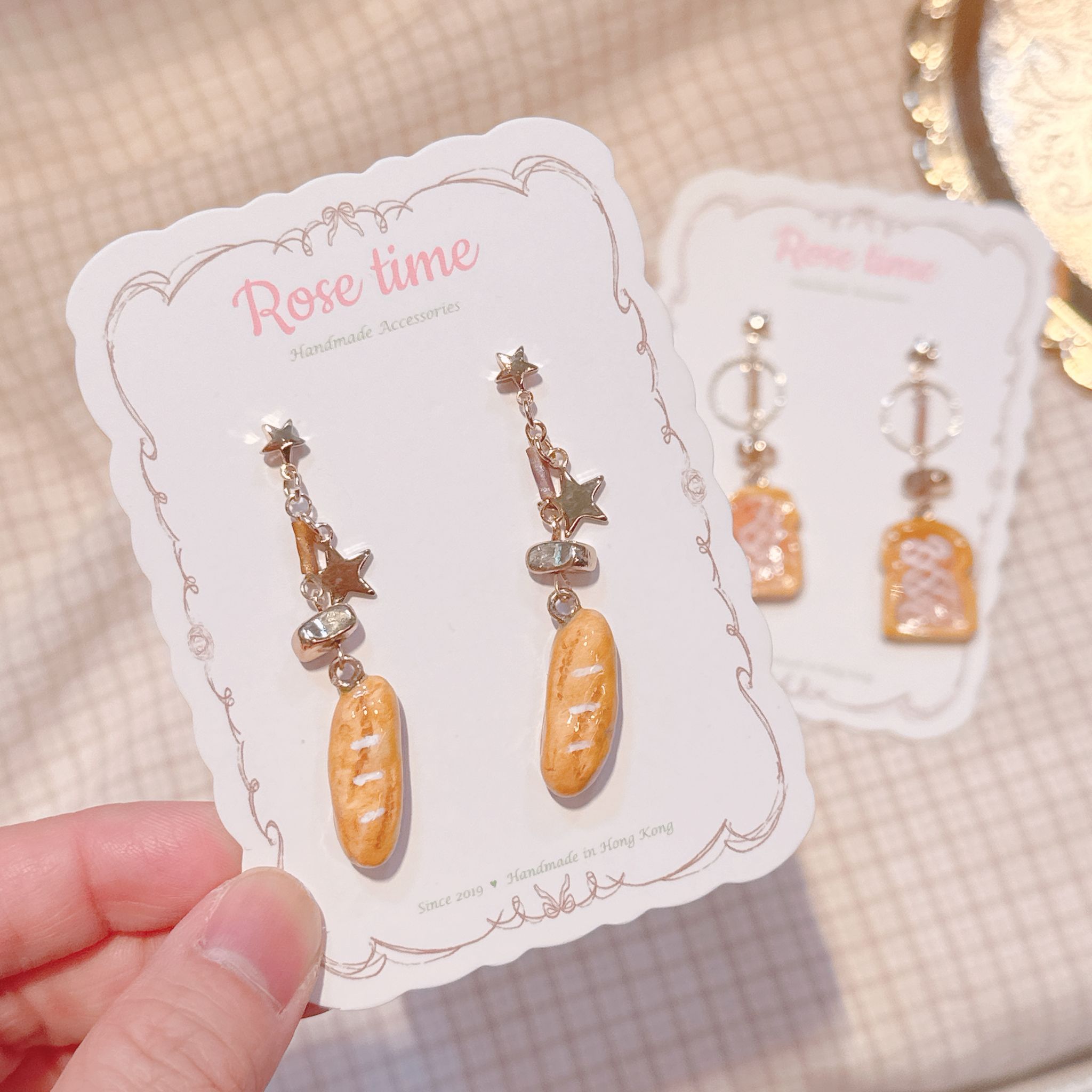 手繪 茶餐廳小食 奶醬多/小法棍🥖耳環