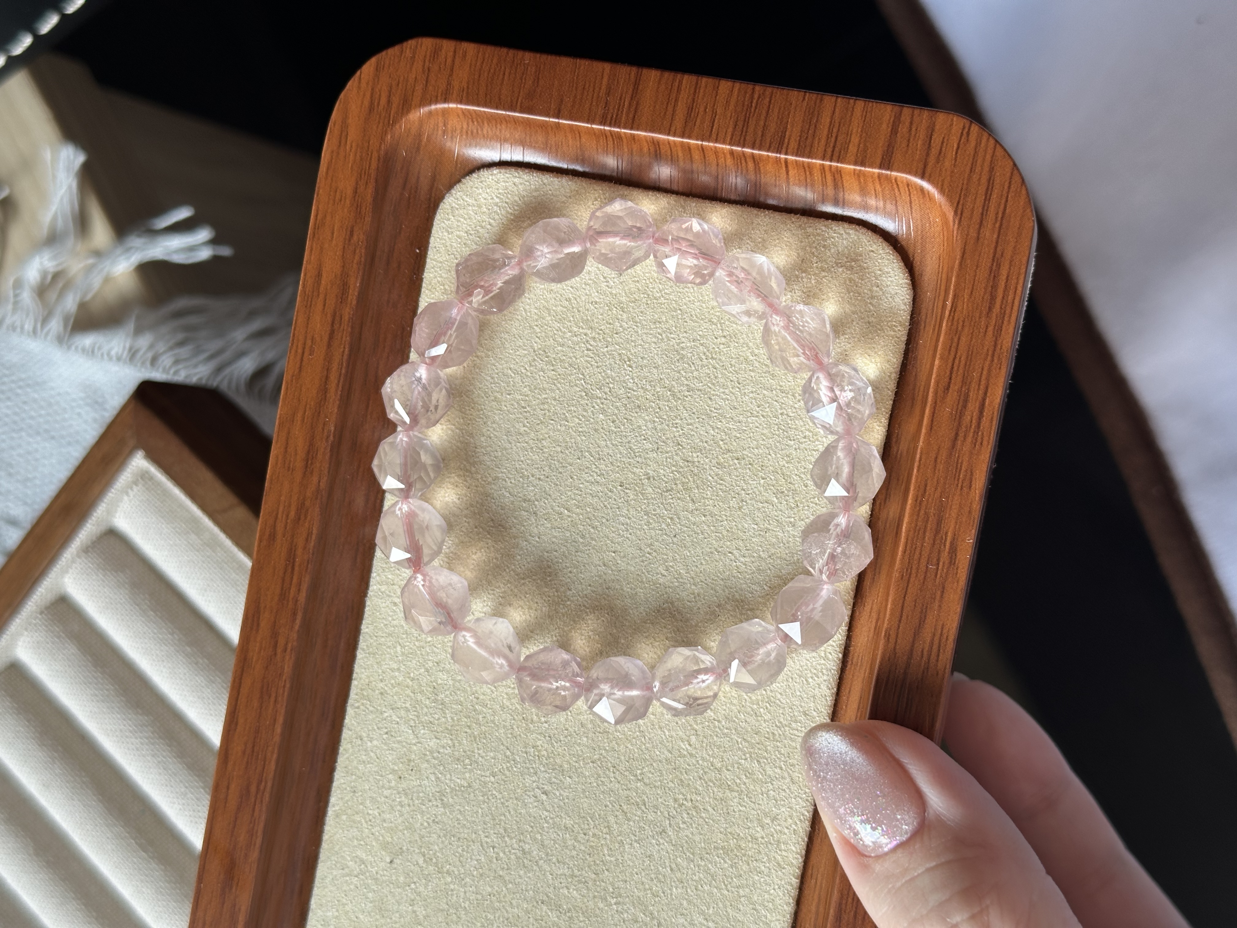 钻切粉晶爆闪 ｜ Diamond cut Rose Quartz 9m+ 