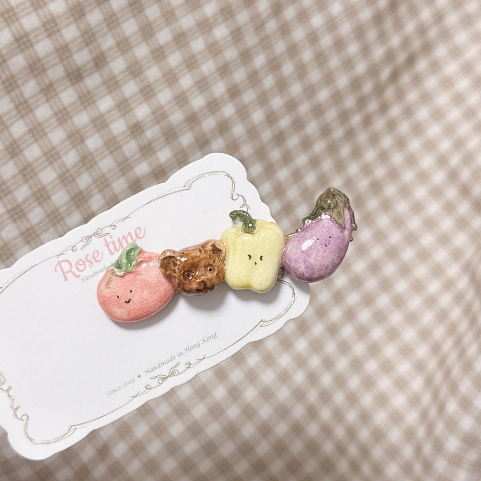 手繪熊仔蔬菜髮夾