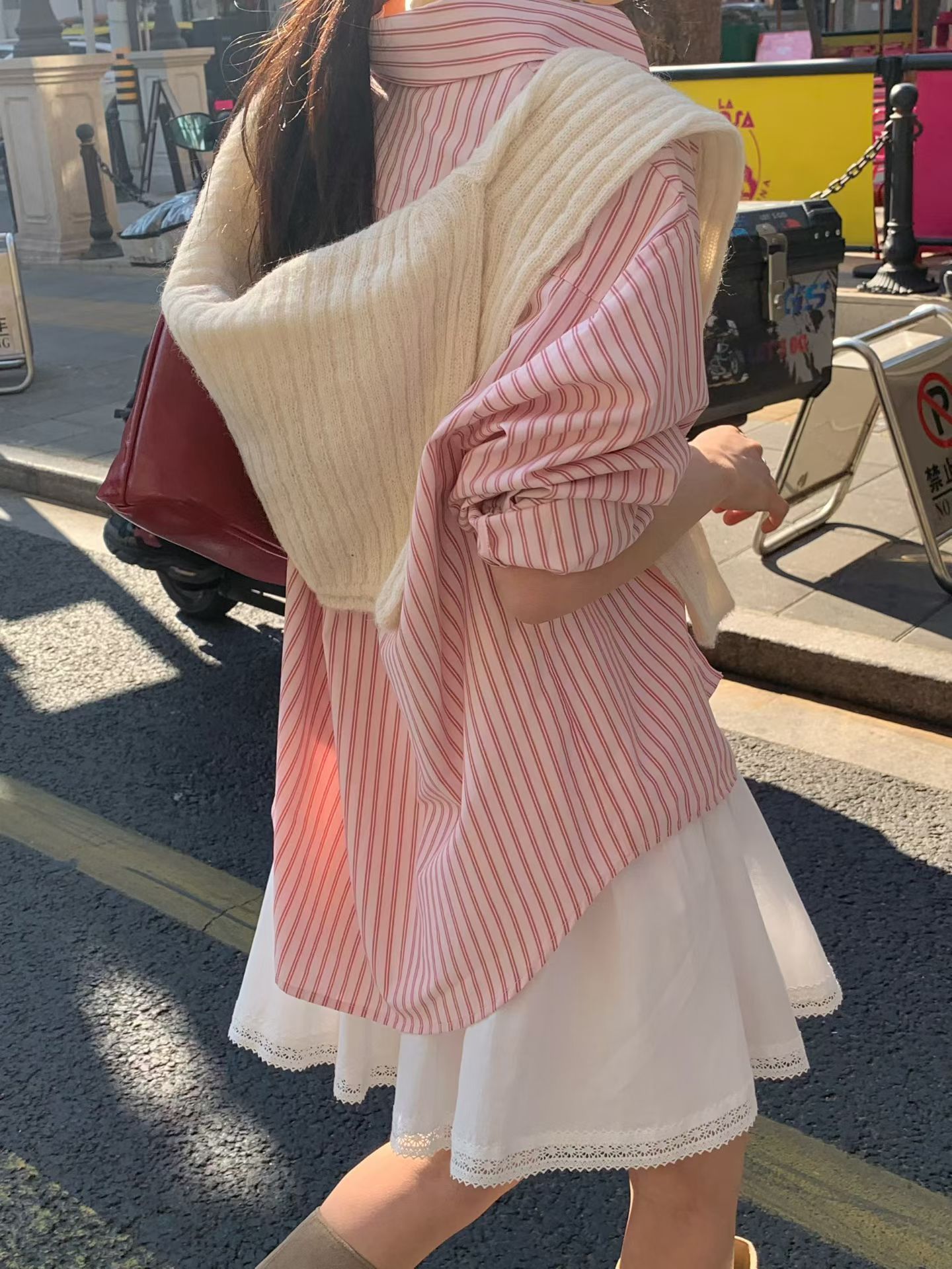 【慵懶休閒感】法式直間紋配色襯衫