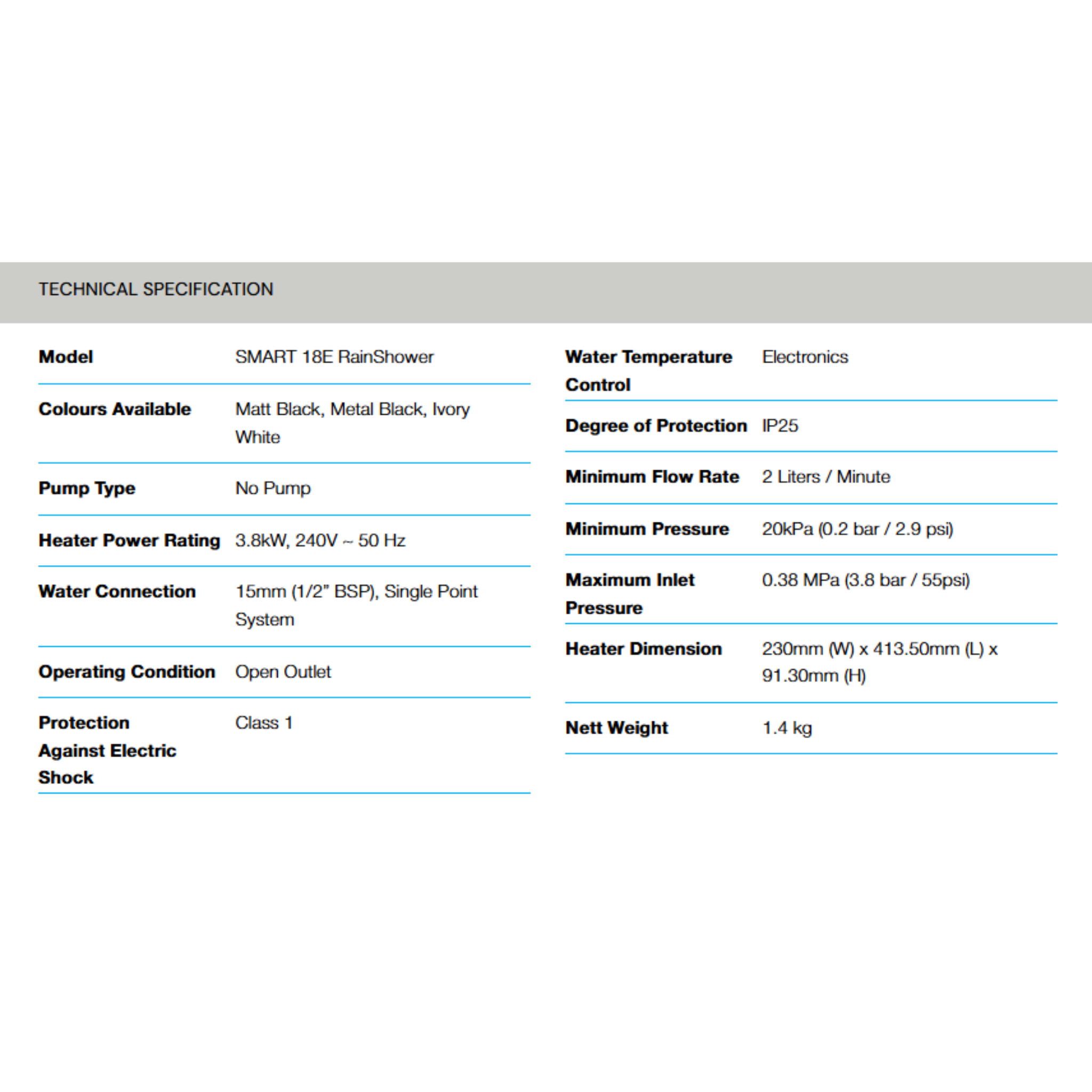 Alpha Smart 18-E Instant Water Heater Non-Pump (Smart 18-E)