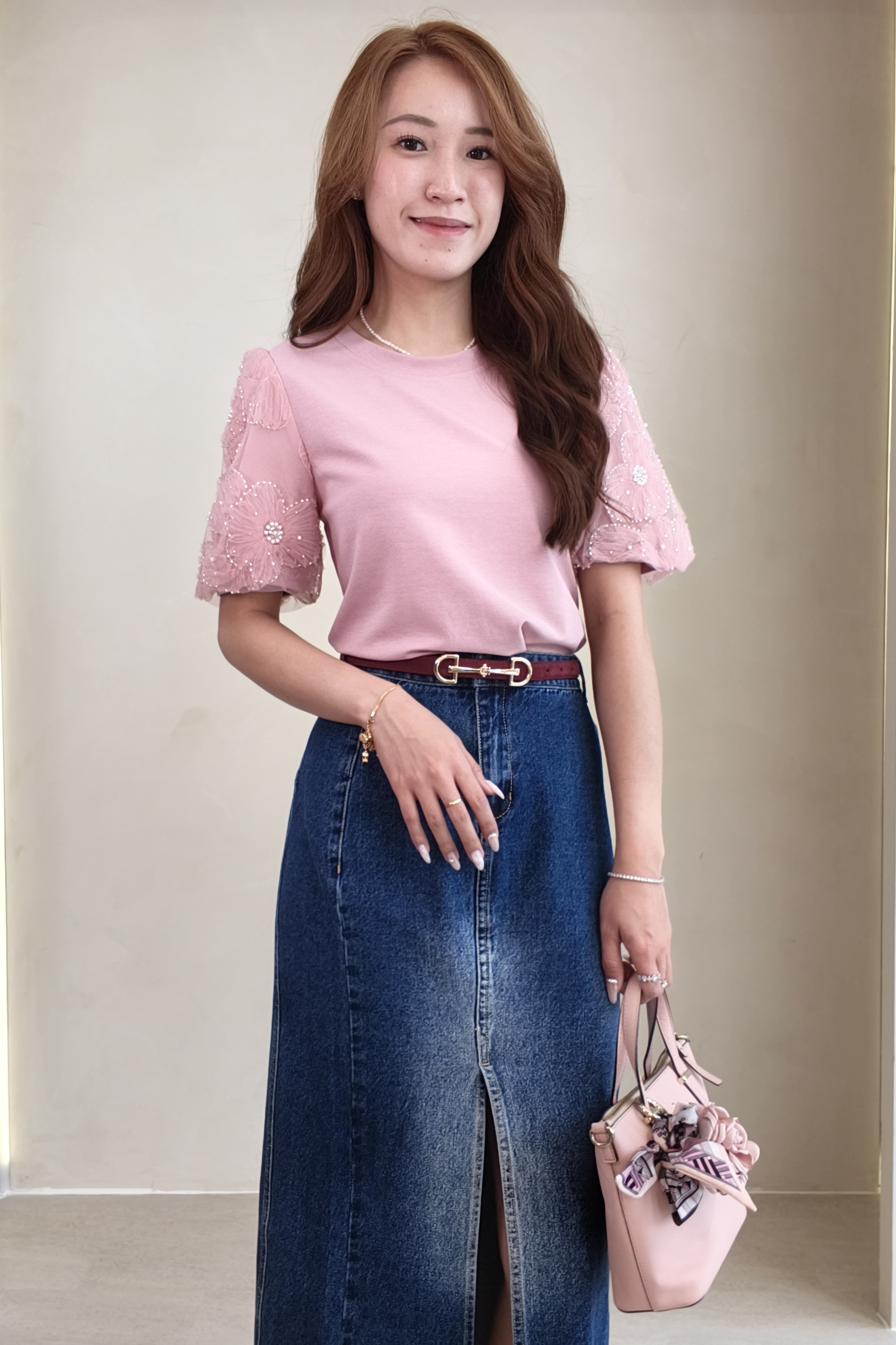 80052 Floral Lace Puff Sleeve Knit Top