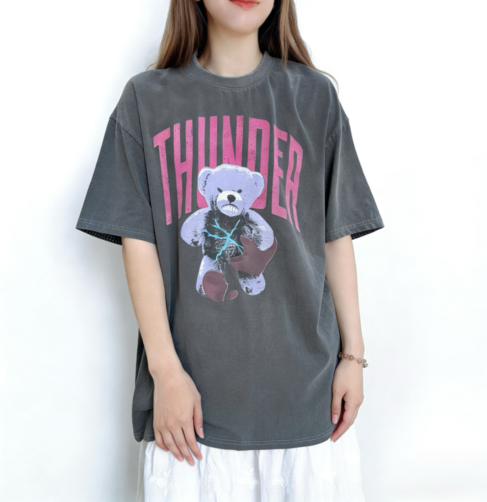 retro撞色熊熊print Tee