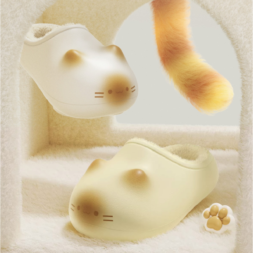 超萌防水貓爪印拖鞋