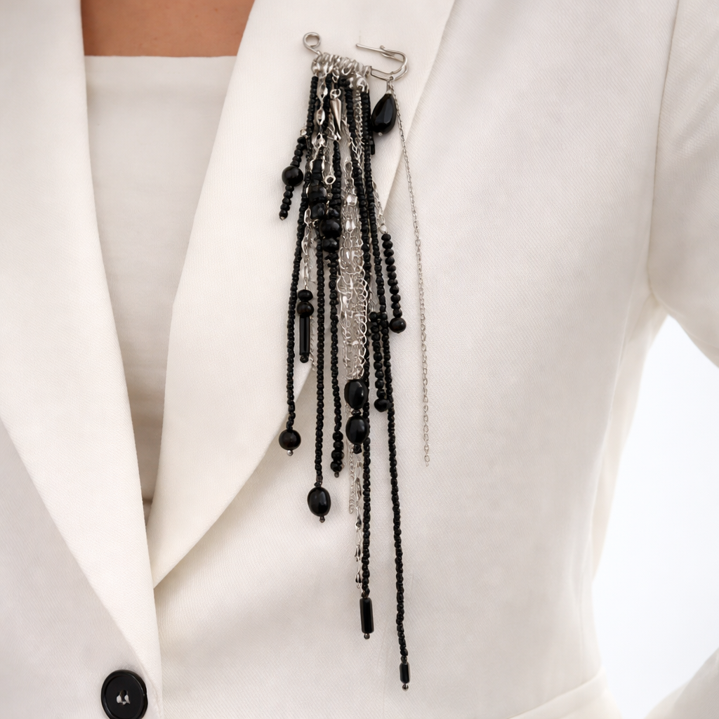 Layered Chain Tassle Brooch