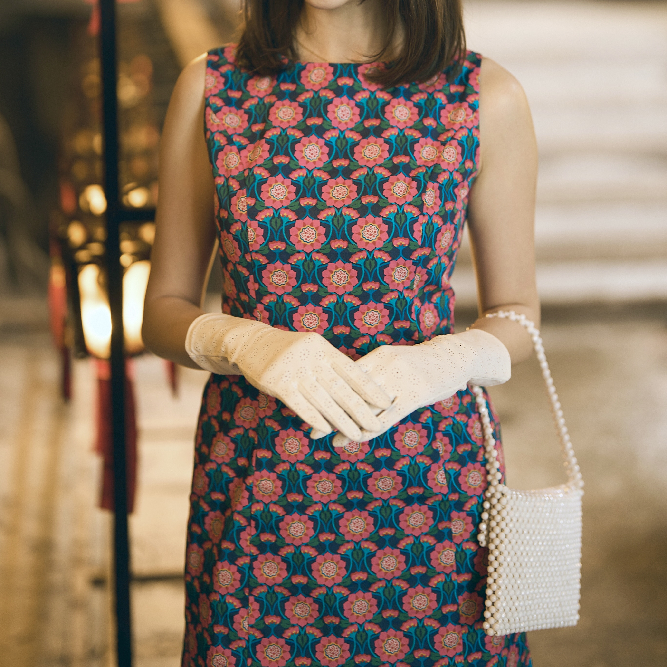 (Ready Made) 100% Organic Cotton 60s Style Floral Pattern A-Line Shift Dress(FM167)