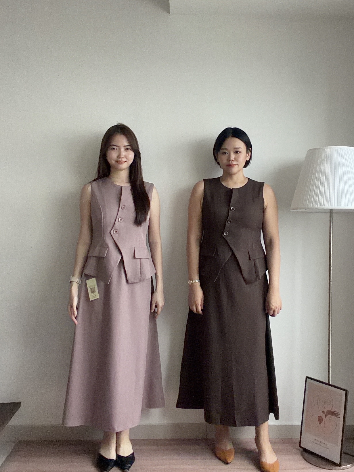 D2383 Waisted Vest with Long Skirt Set - 4 Colors 