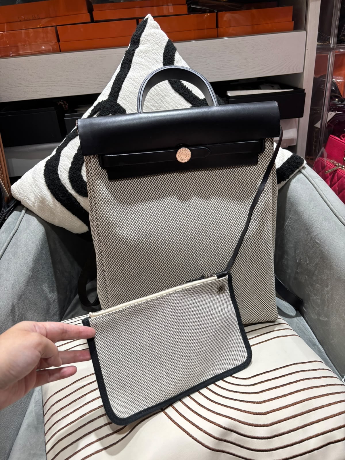 HERMES Herbag backpack Stamp Z Backpack 黑白熊貓 100%Authentic, 95%New ✅Dust bag