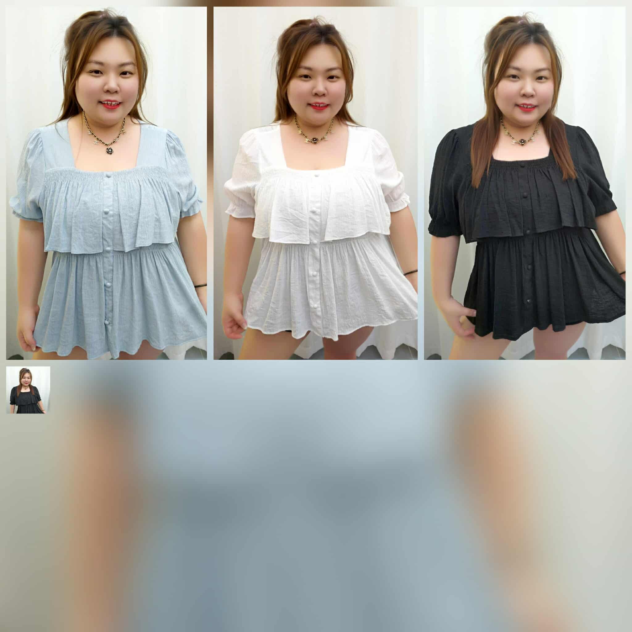 TW#2932 方领褶皱蛋糕层次设计上衣