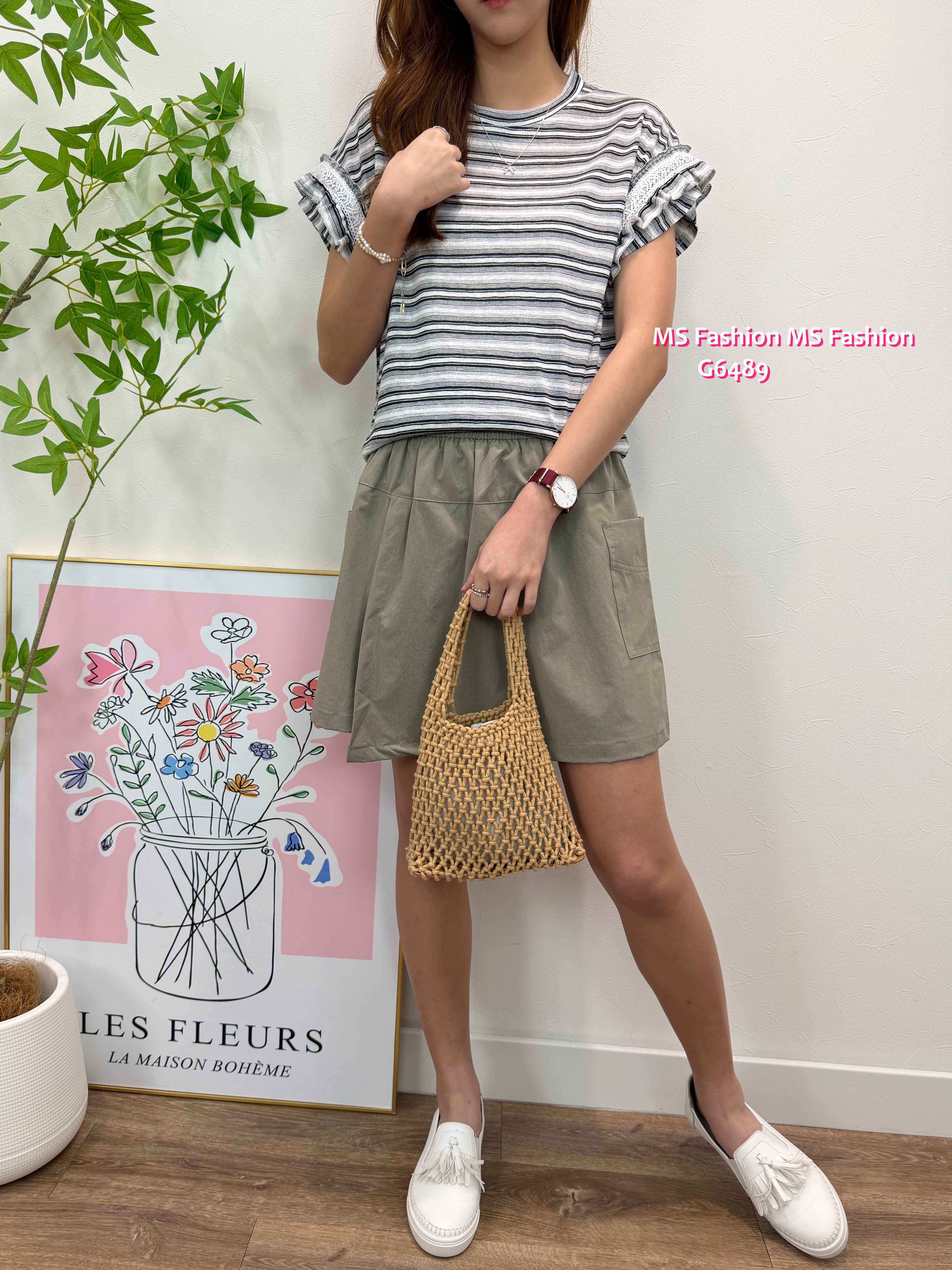 G6489 靚色lace ruffle袖top