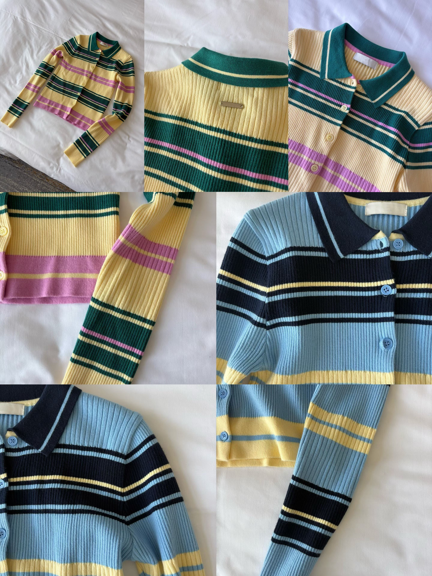 Retro rainbain ribbed knit top