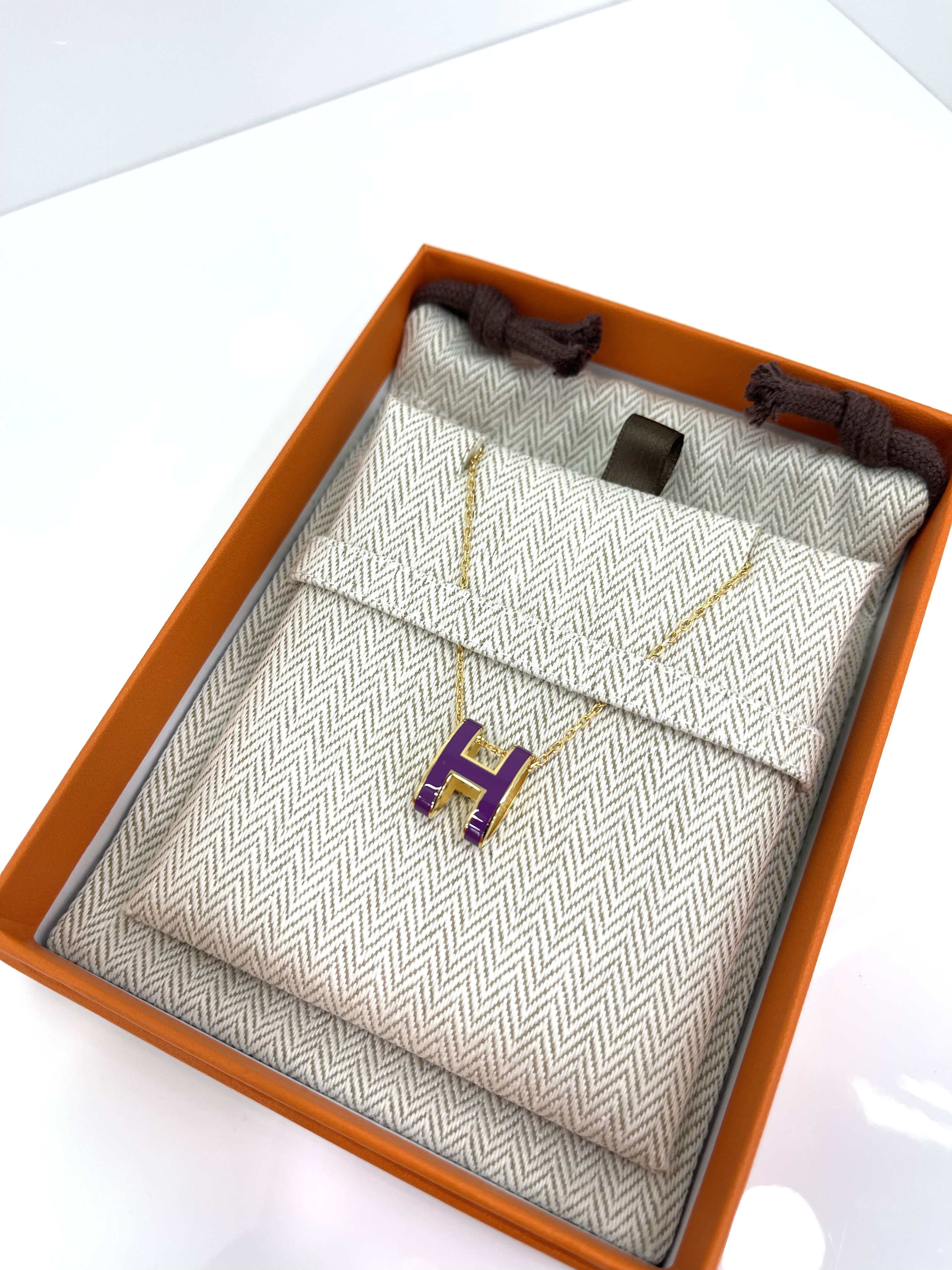 Pre-owned Hermes Pop H Necklace Necklace Anemone Gold Hardware