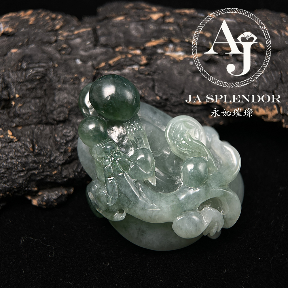 JN-3365 天然翡翠A玉 冰種精雕俏色招財如意貔貅吊墜