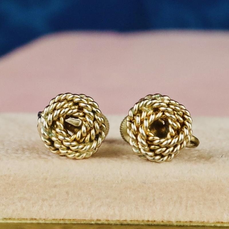 C.a. 1950s Twisted Knot Shape Dainty Screw-back Earrings (MT1447-11)
