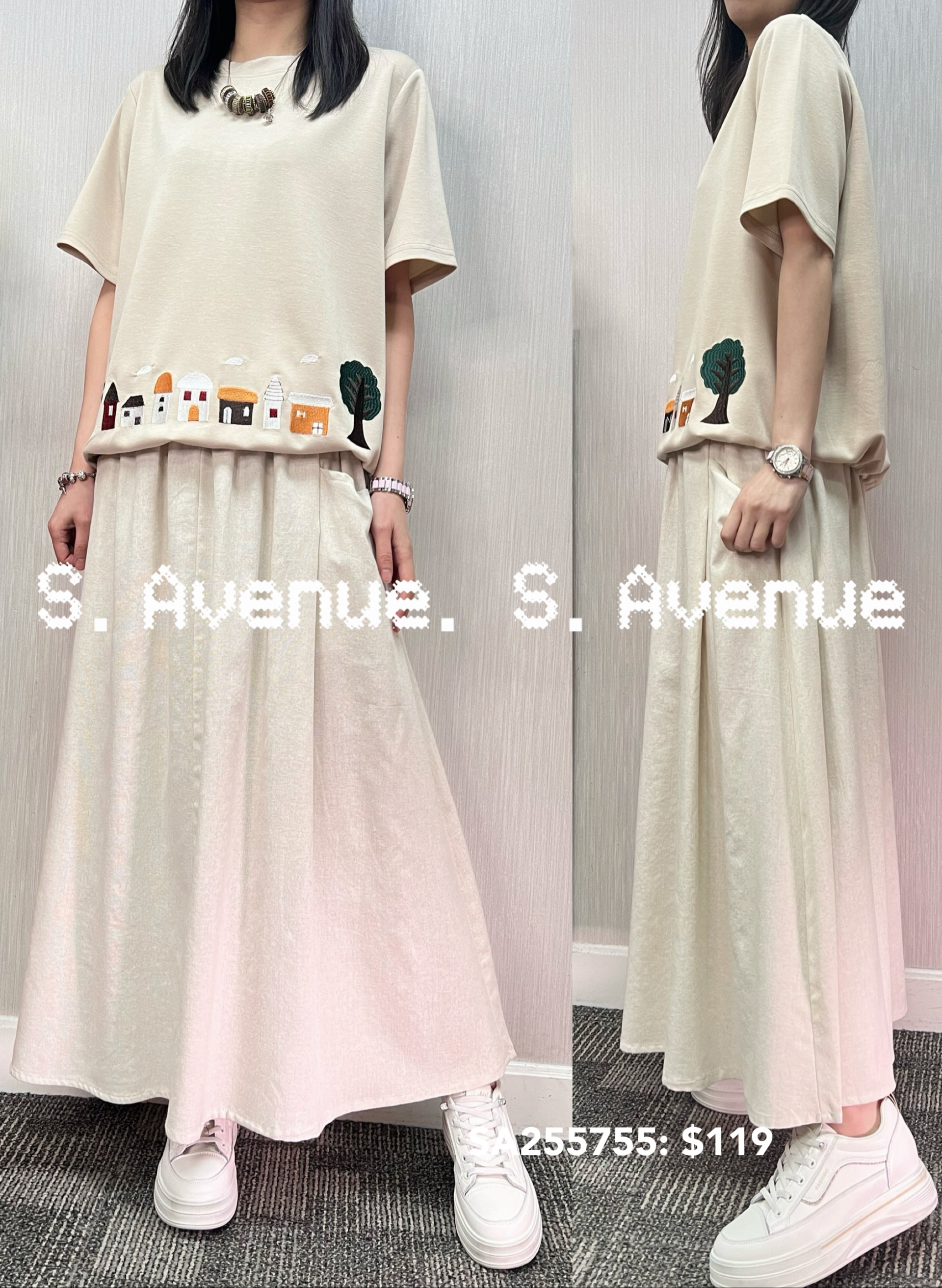 SA255755: 短袖下繡花圖案tee