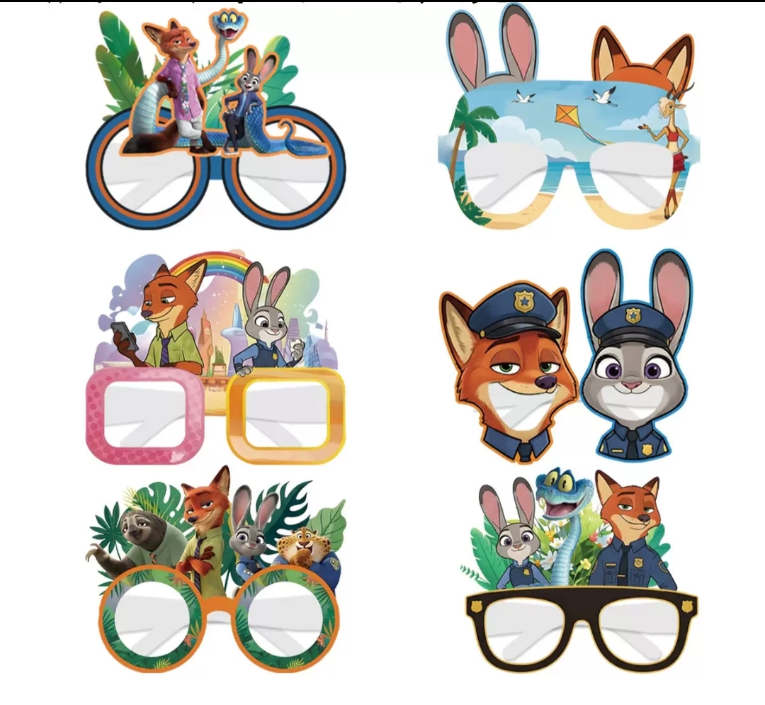 優獸大都會（Zootopia）生日派對回禮套裝｜回禮紙袋・邀請卡・貼紙・眼鏡・小筆記本｜兔仔警官朱迪・狐狸阿力｜香港現貨