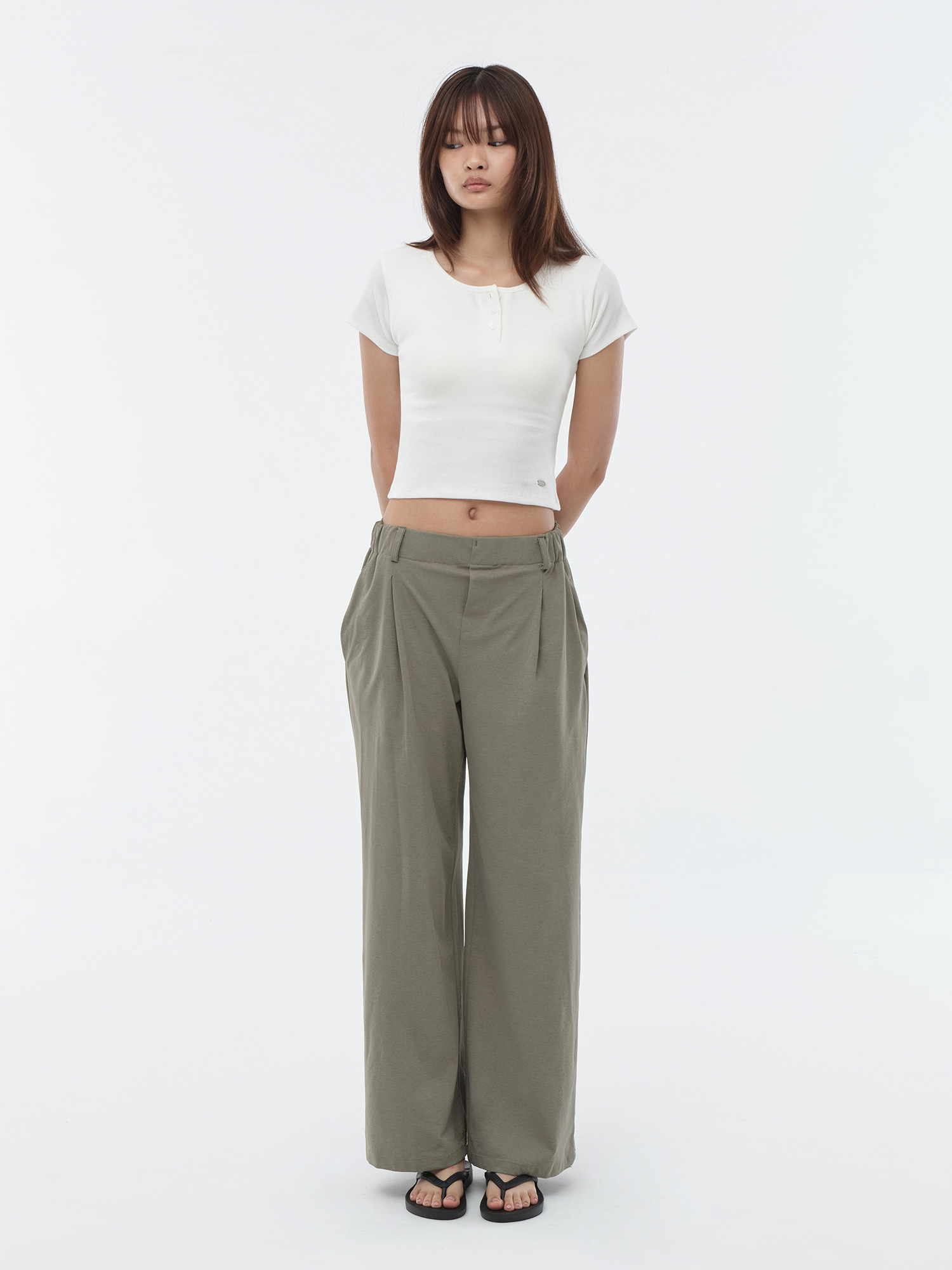 預購_Side Shirring Banding Wide Pantsby Conch